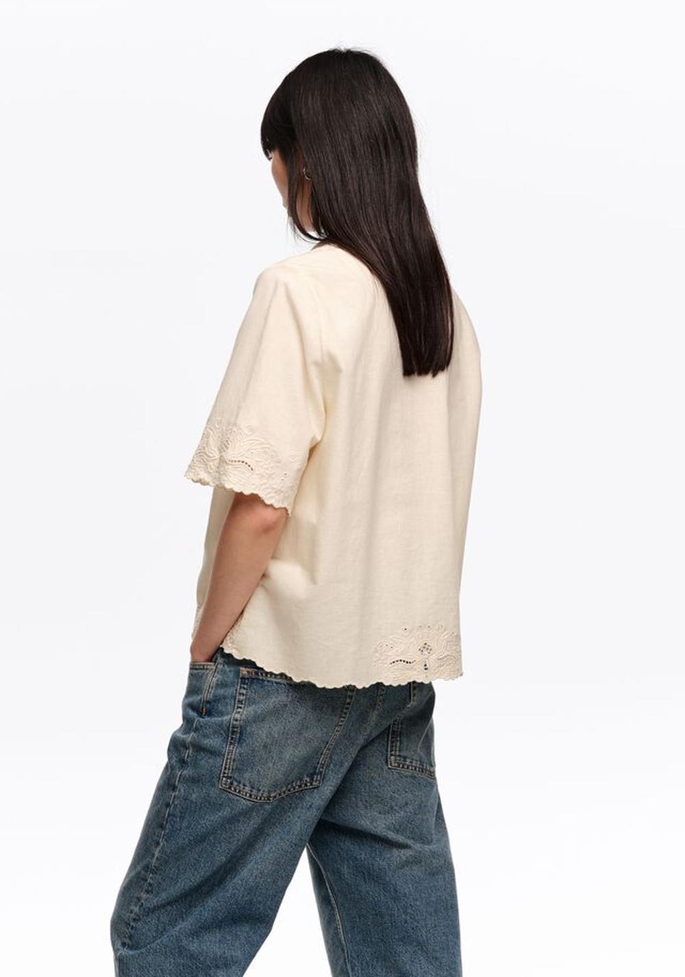 Camisa Bordados Lino Algodon Beige Bimba y Lola