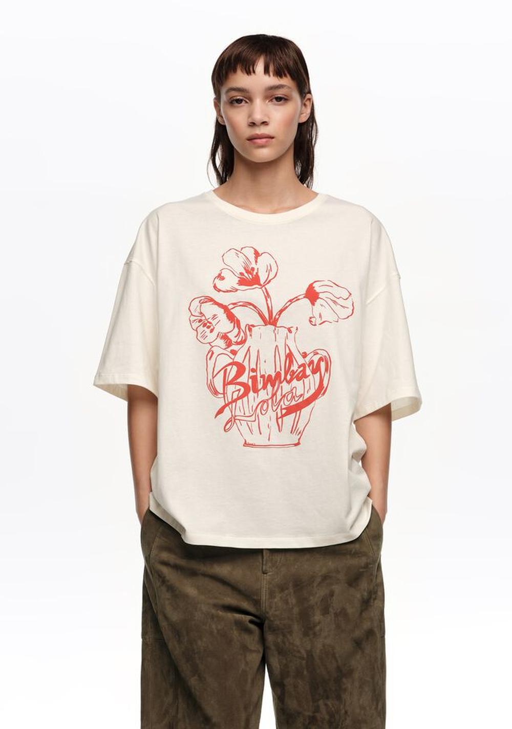 Camiseta con Logo Relieve Flores Bimba y Lola