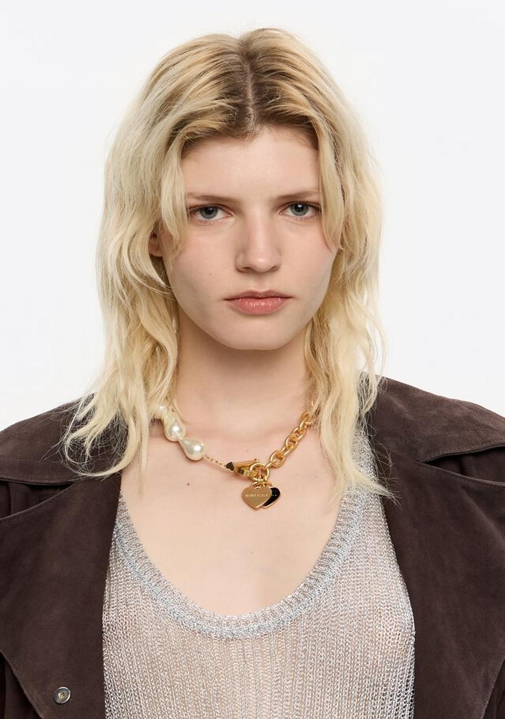 Collar en Forma de Corazón con Cadena y Perlas Bimba y Lola