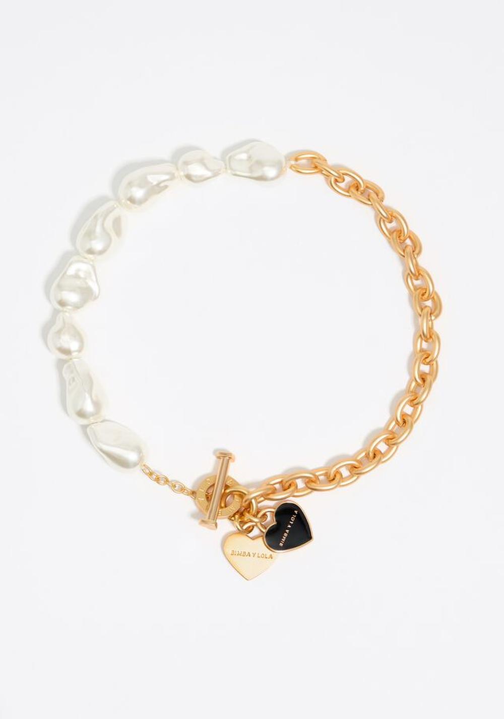 Collar en Forma de Corazón con Cadena y Perlas Bimba y Lola