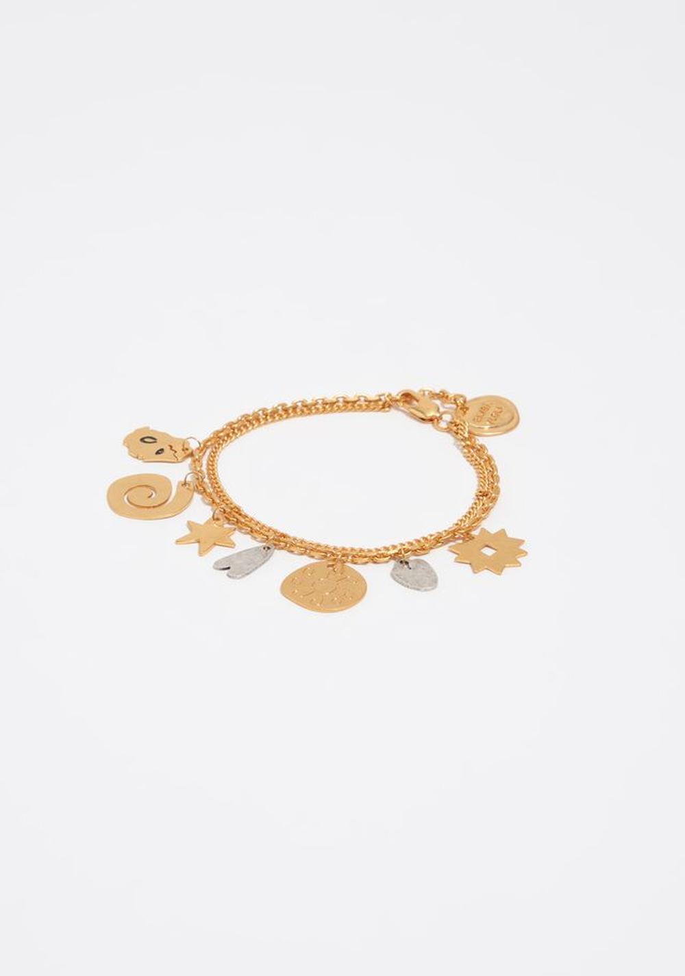 Pulsera Doble Cadena Siluetas Metal Bicolor Bimba y Lola