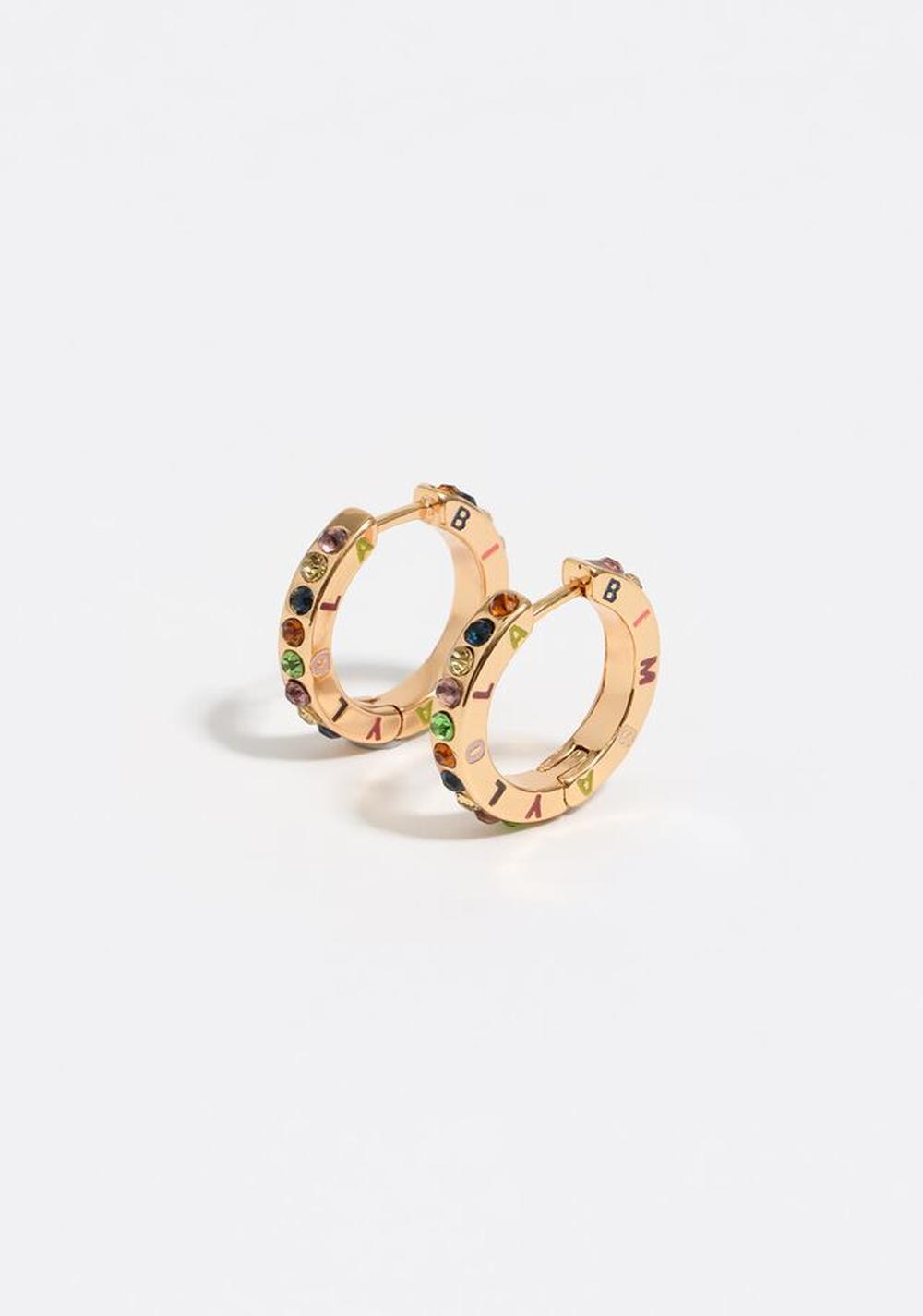 Zarcillos de Aro con Logo y Cristales Multicolores Bimba y Lola
