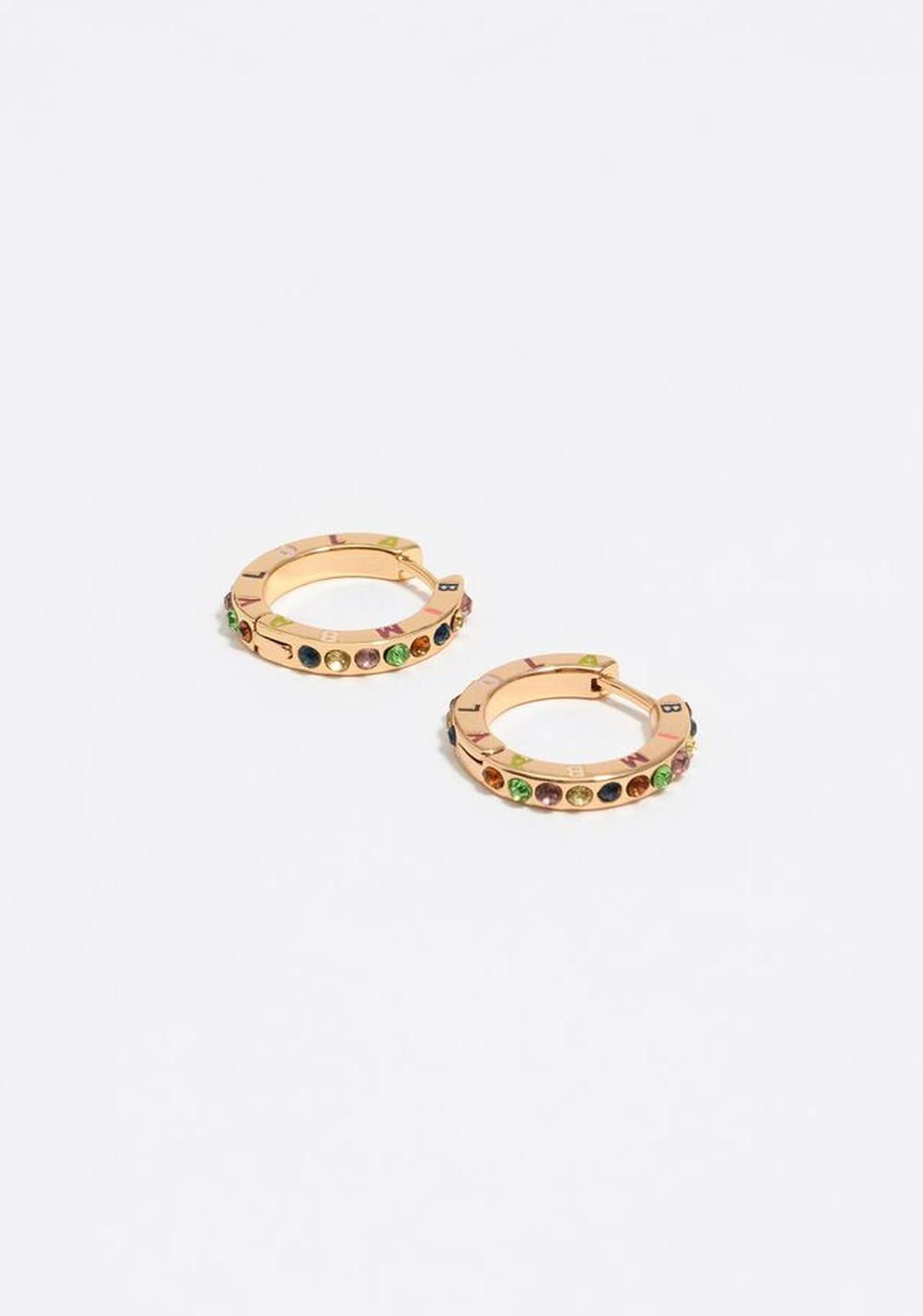 Zarcillos de Aro con Logo y Cristales Multicolores Bimba y Lola