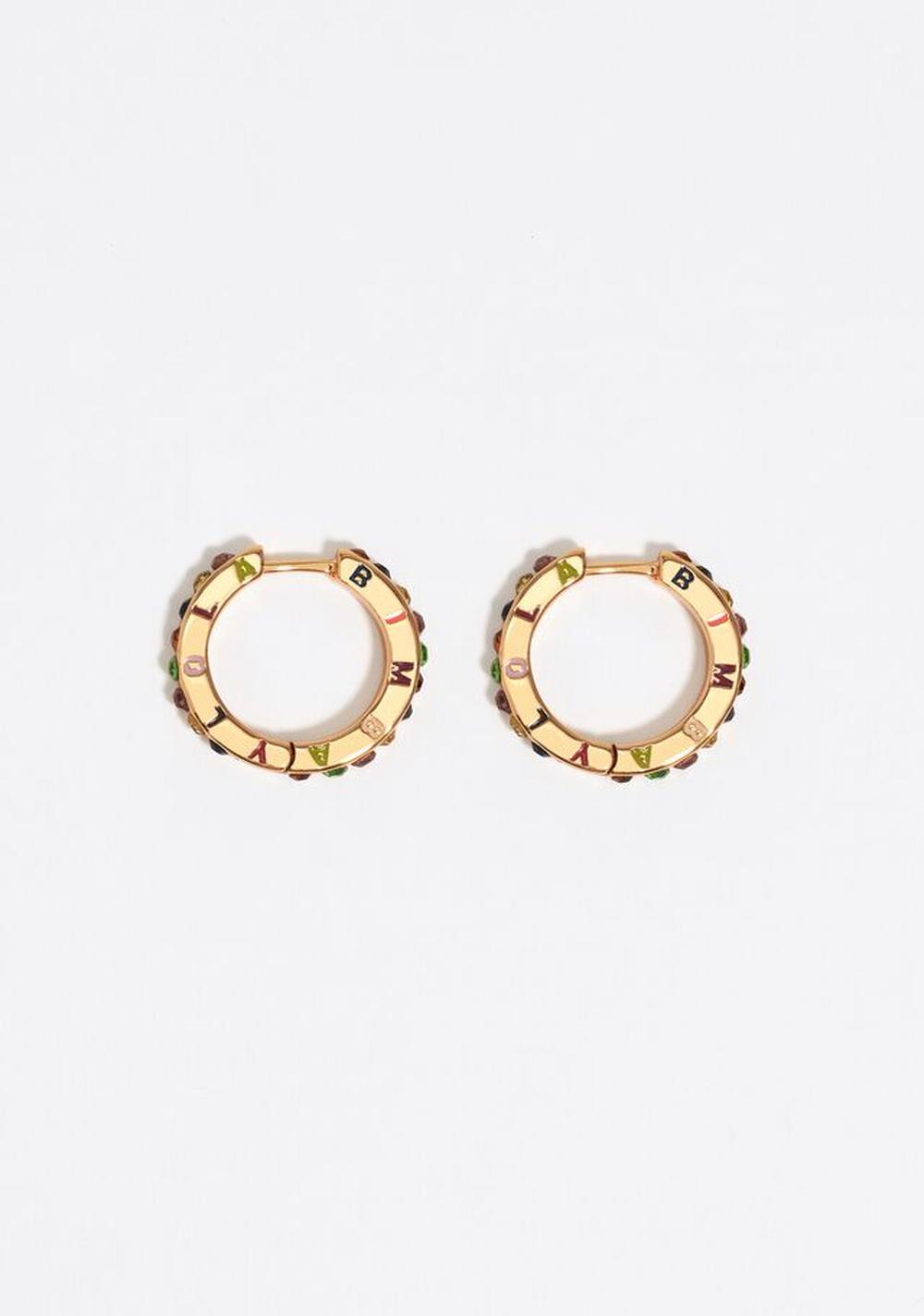 Zarcillos de Aro con Logo y Cristales Multicolores Bimba y Lola