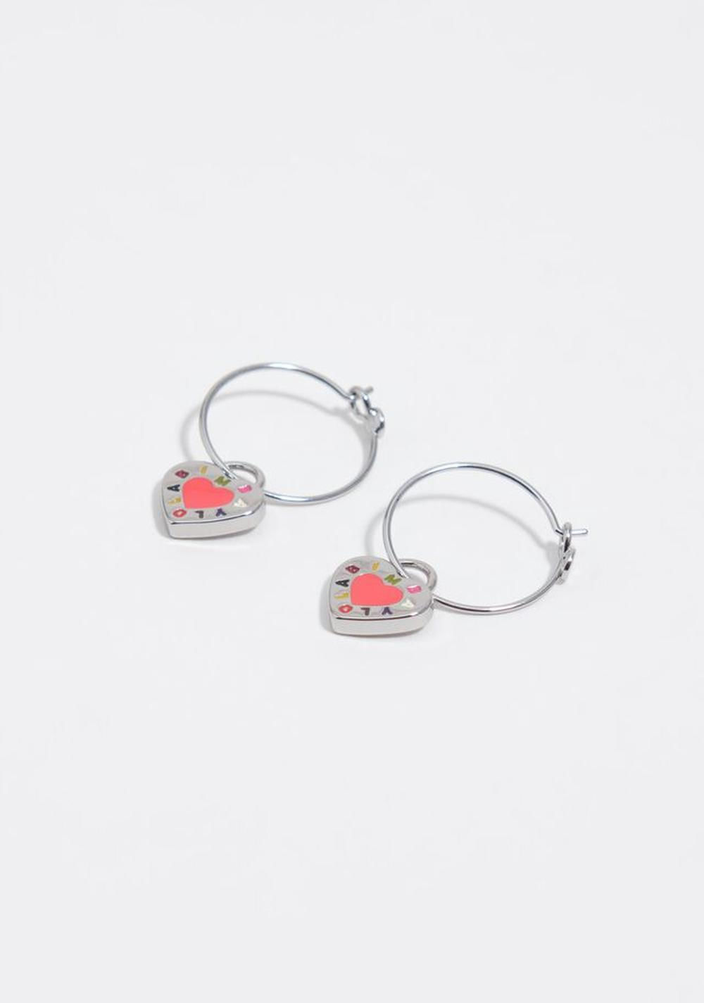 Zarcillos Aro con Logo con Forma de Corazón Coral Bimba y Lola