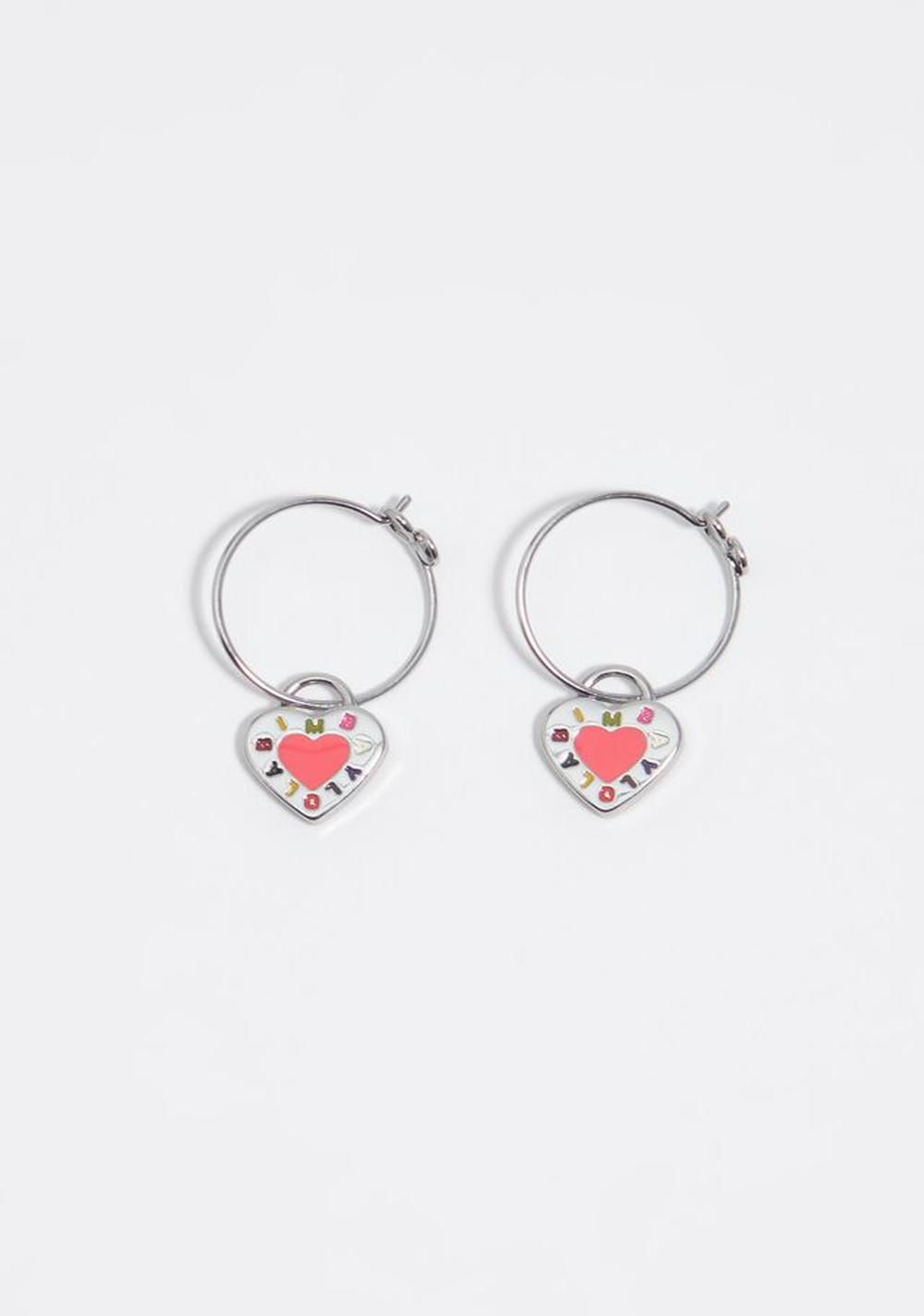 Zarcillos Aro con Logo con Forma de Corazón Coral Bimba y Lola