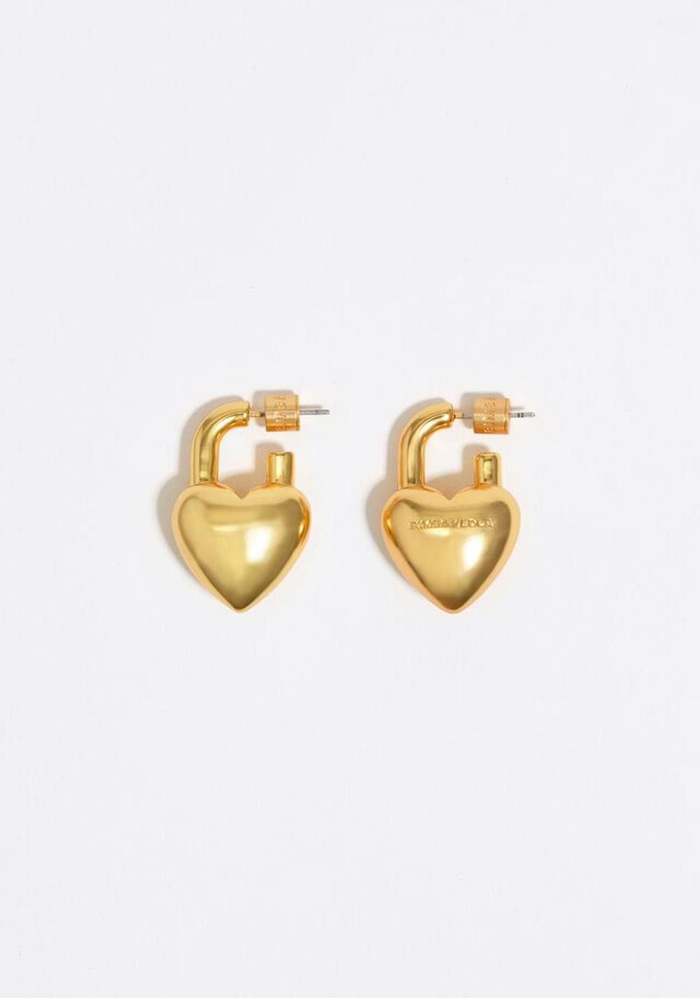 Zarcillos con Forma de Corazón Candado Mate Bimba y Lola