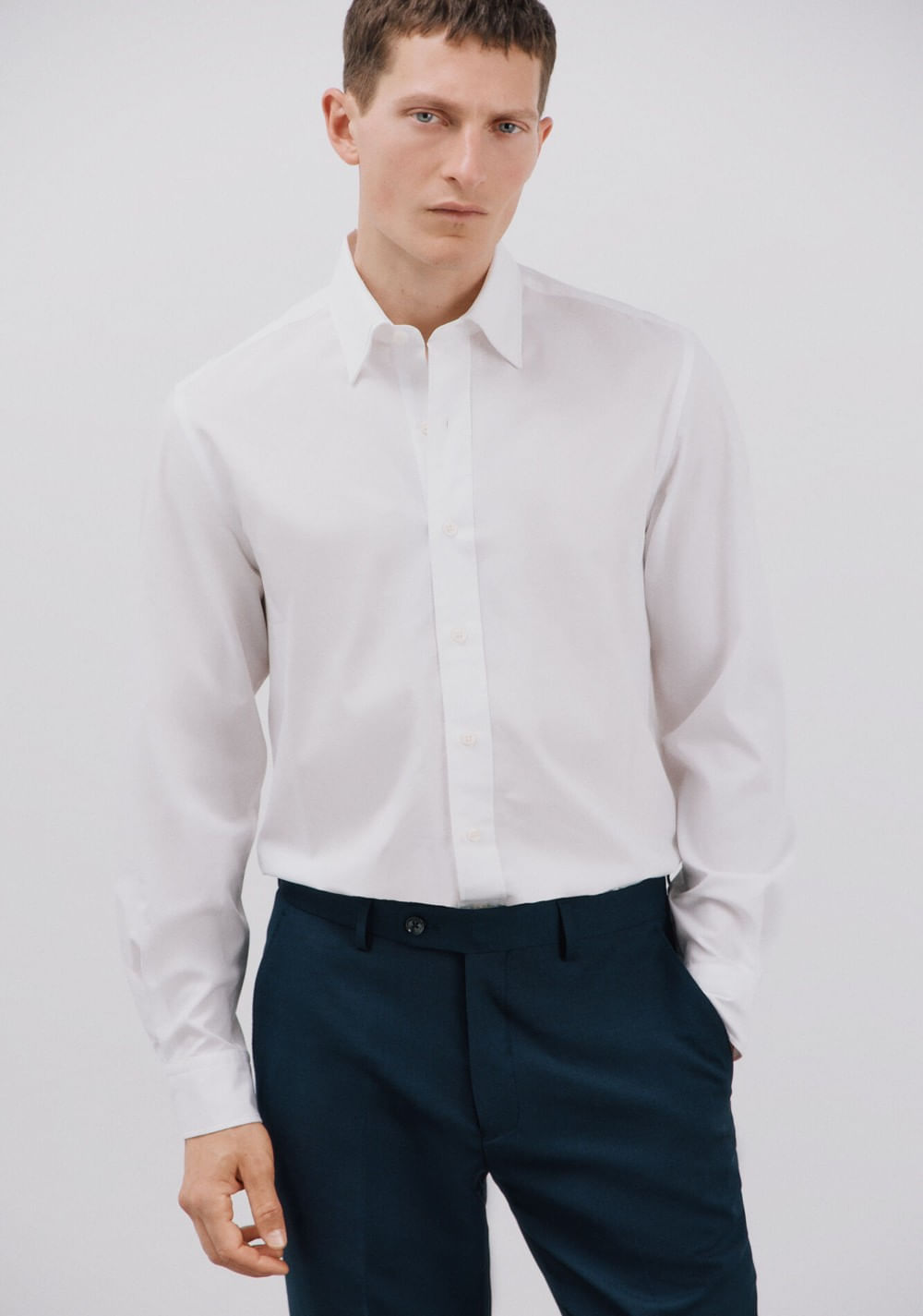 Camisa Blanca Algodón Tencel Cortefiel