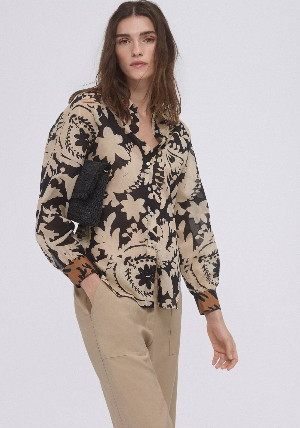 Camisa Estampada en Voile de Algodón Cortefiel
