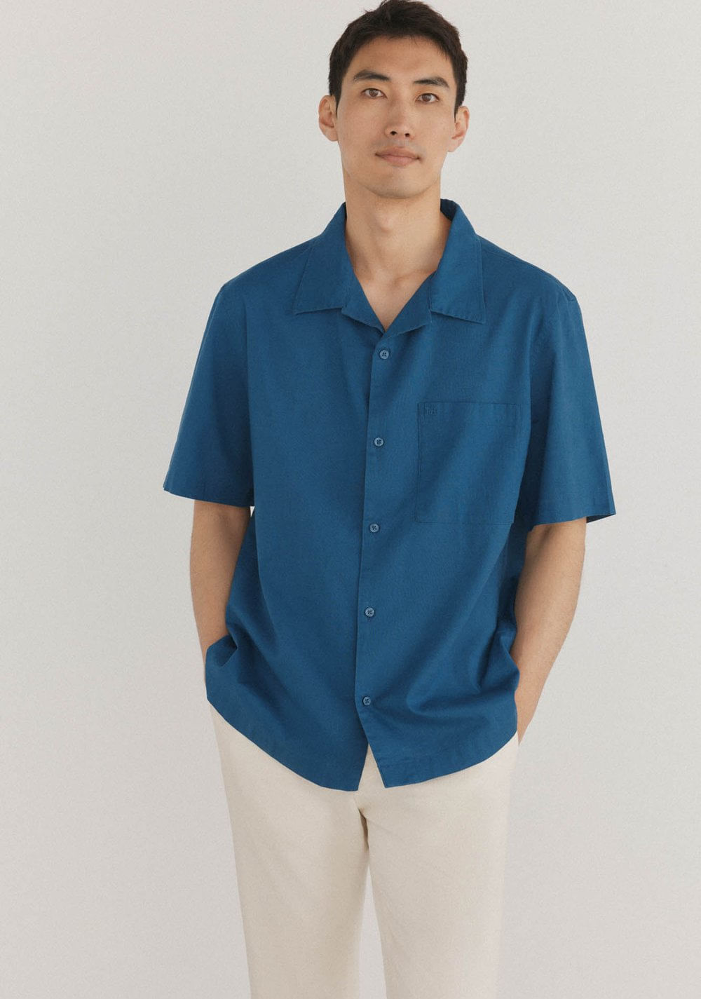 Camisa Lisa Manga Corta Tejido Lino Cortefiel