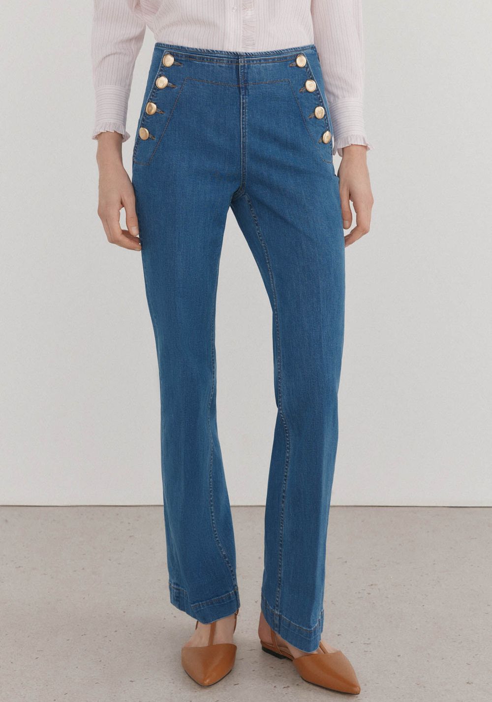 Jeans Recto con Borones Laterales Cortefiel