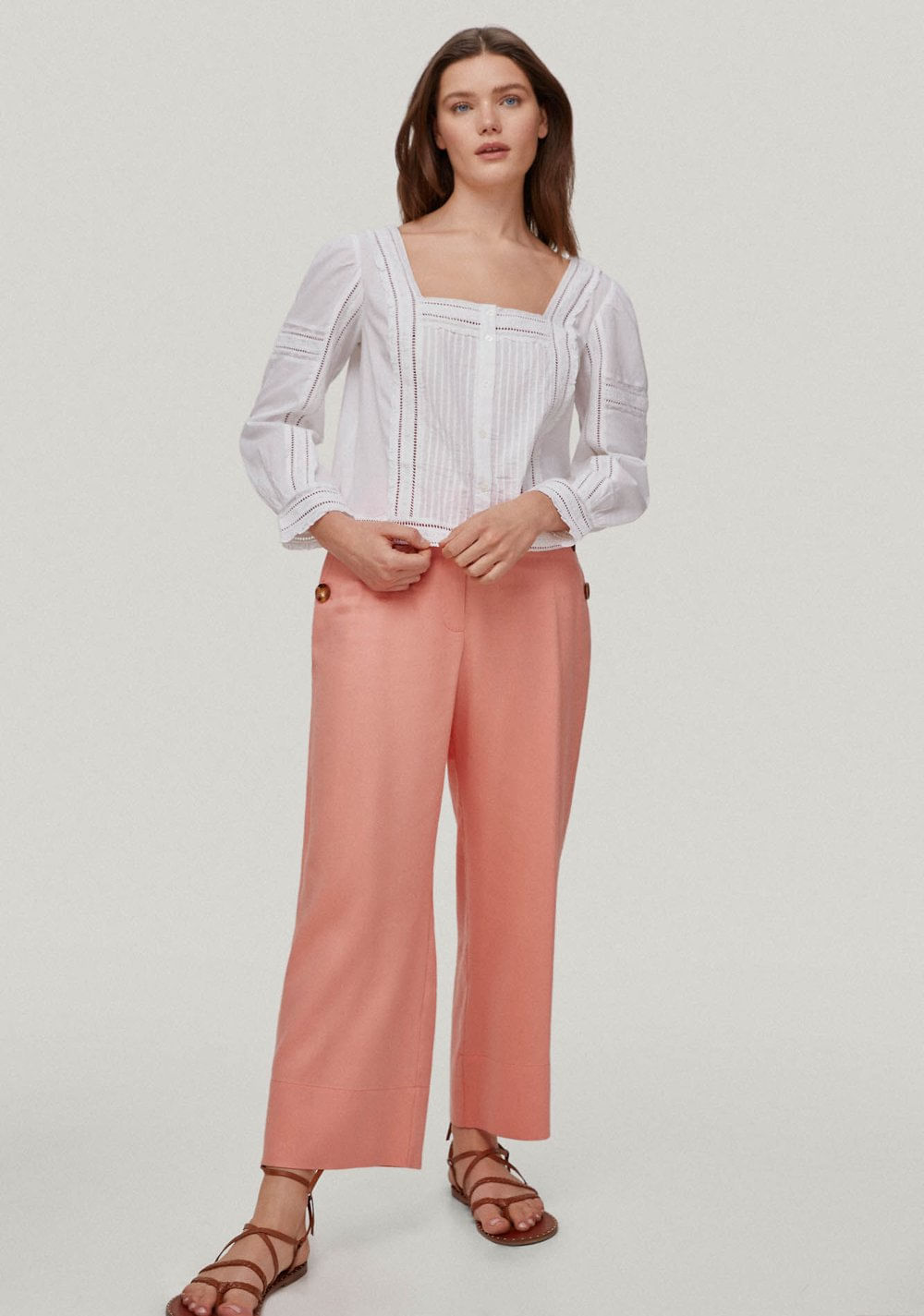 Pantalón Cropped Culotte con Botones Cortefiel 4