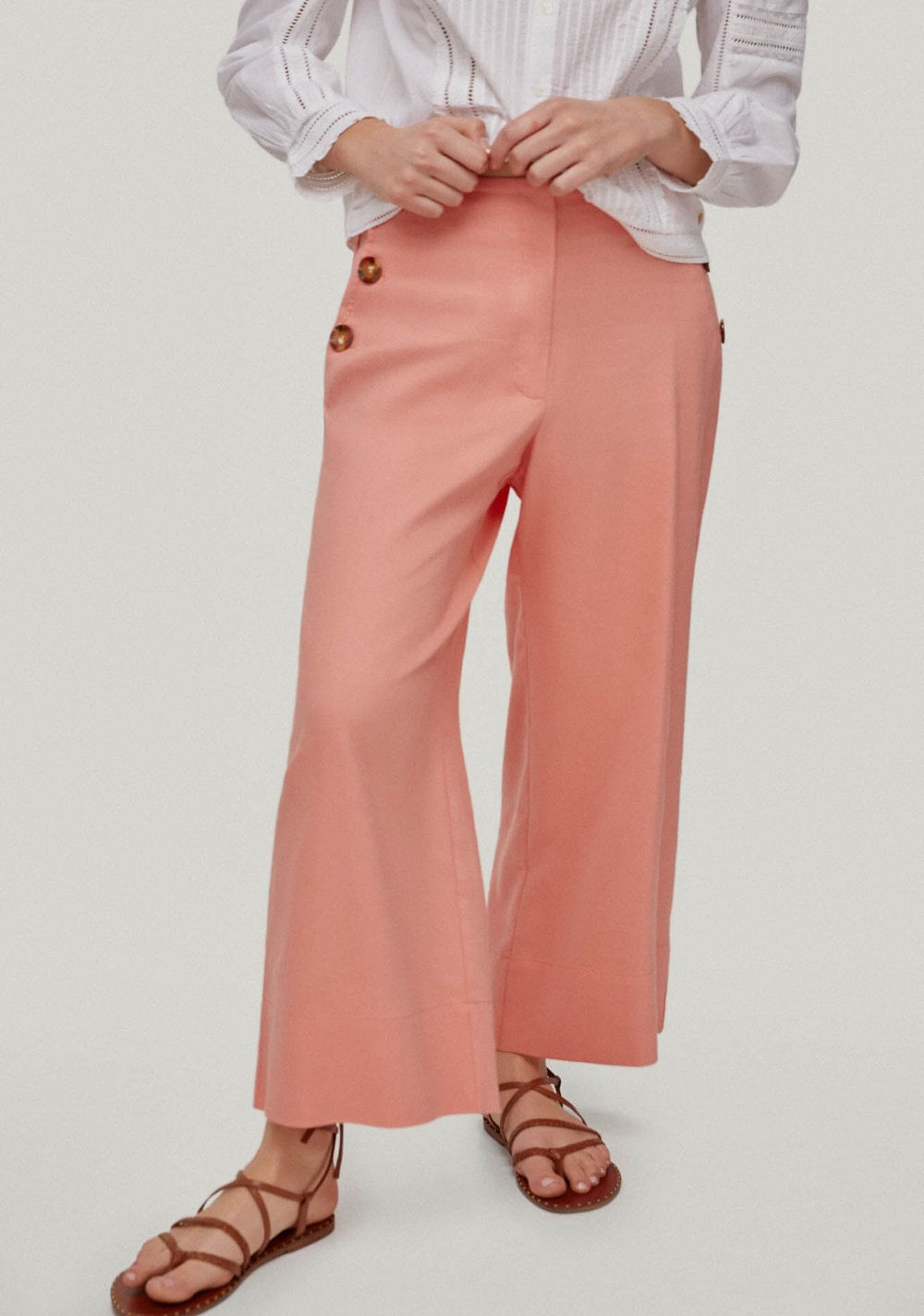 Pantalón Cropped Culotte con Botones Cortefiel