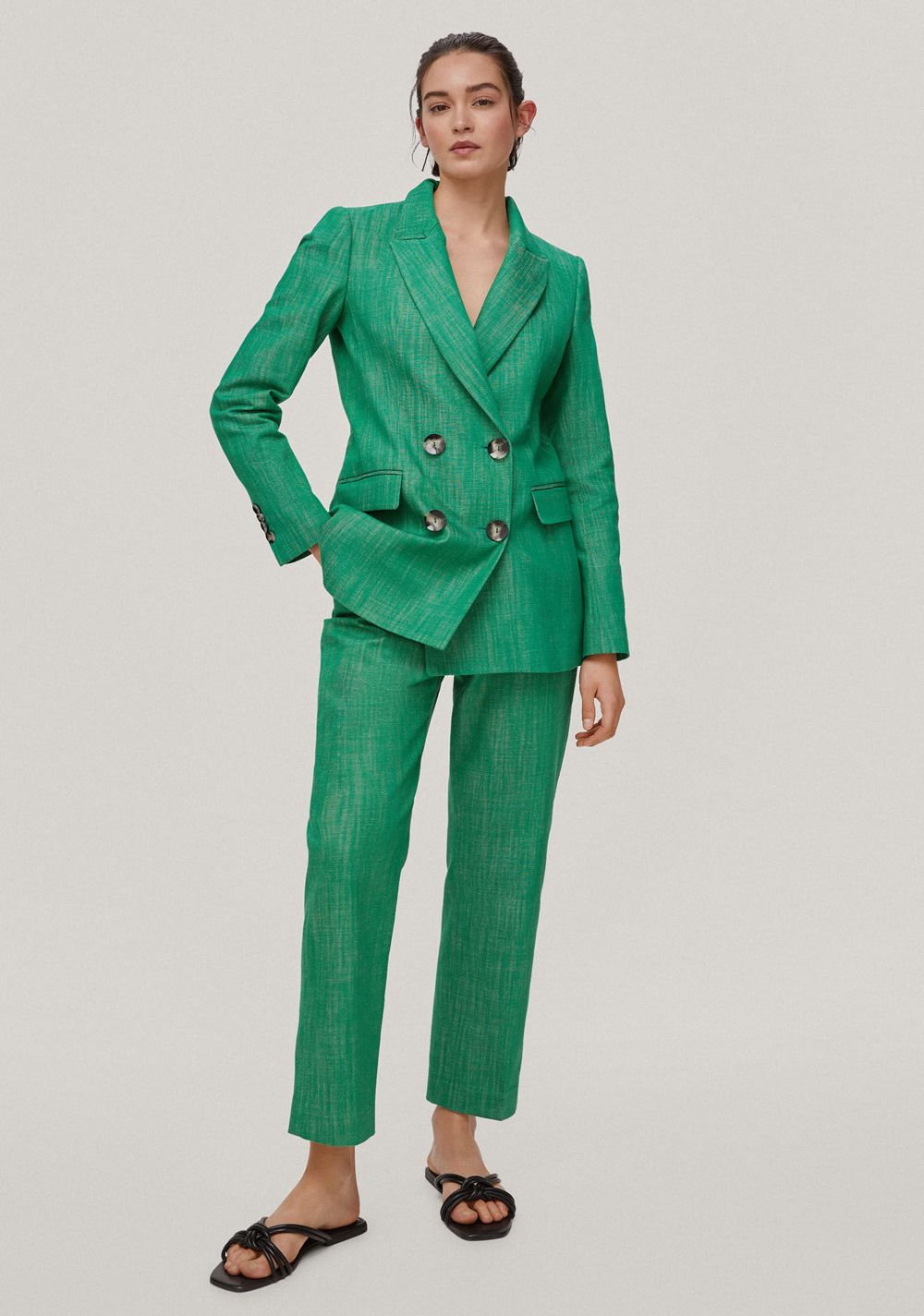 Pantalón Recto Sarga Verde Cortefiel 4
