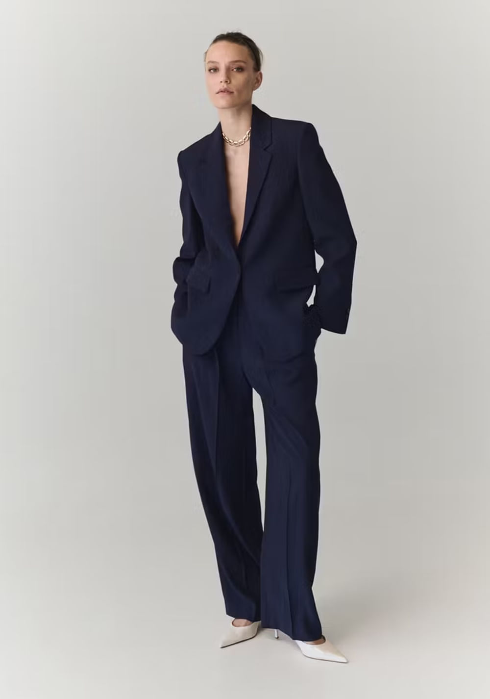Blazer Recta Bolsillos Solapa Mango 2