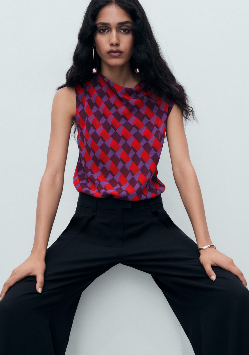 Blusa Estampada Cuello Drapeado Mango 6