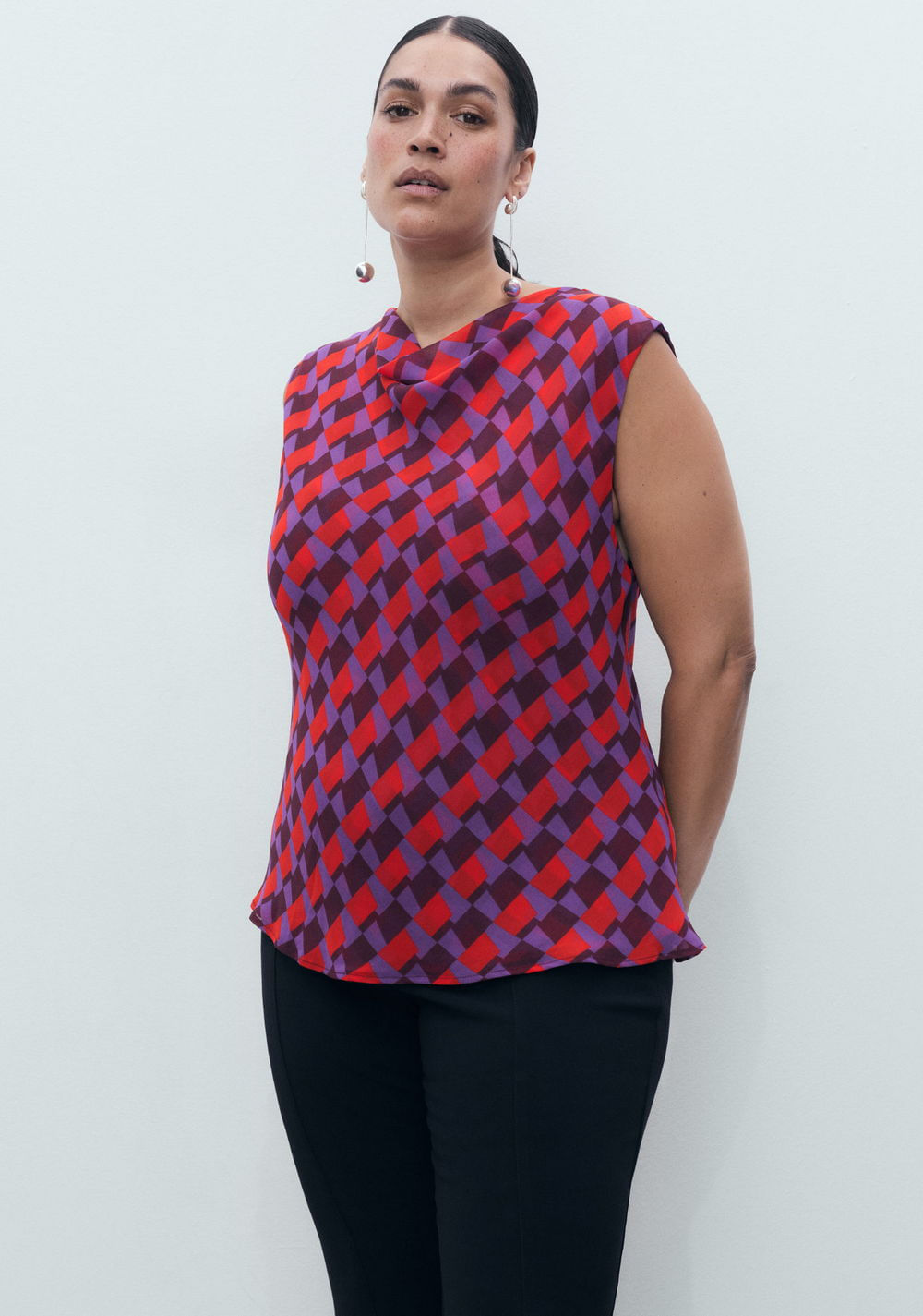 Blusa Estampada Cuello Drapeado Mango 9