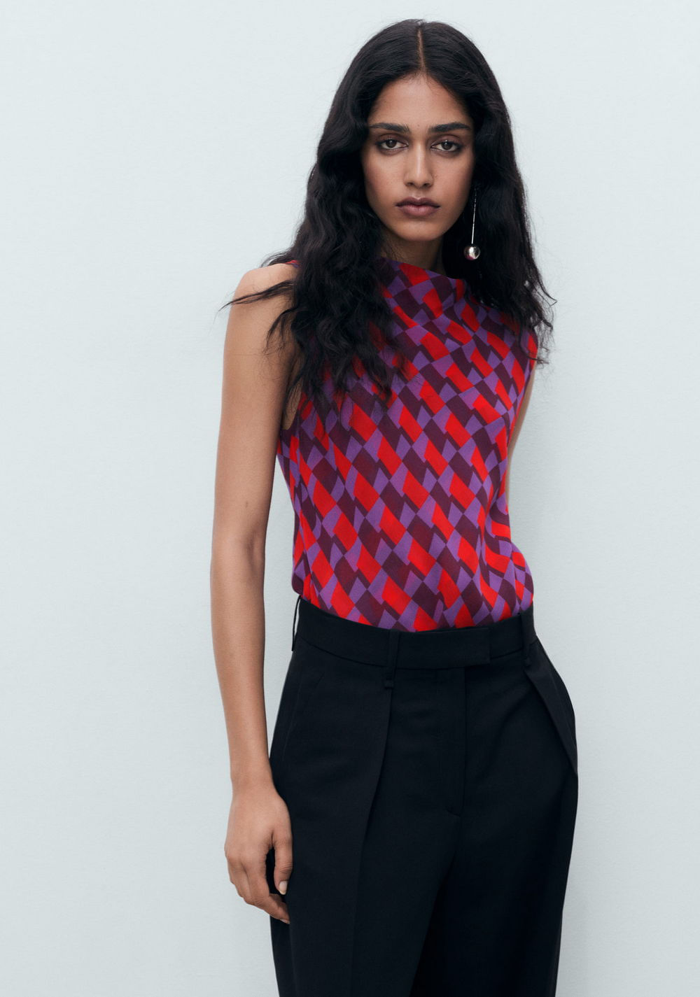 Blusa Estampada Cuello Drapeado Mango Imagen Principal