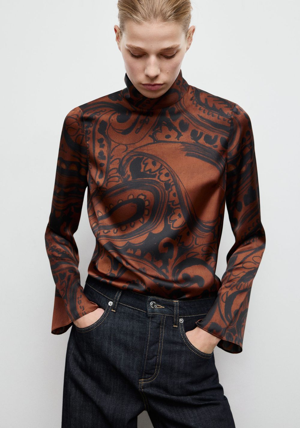 Blusa Satinada Estampado Paisley Mango