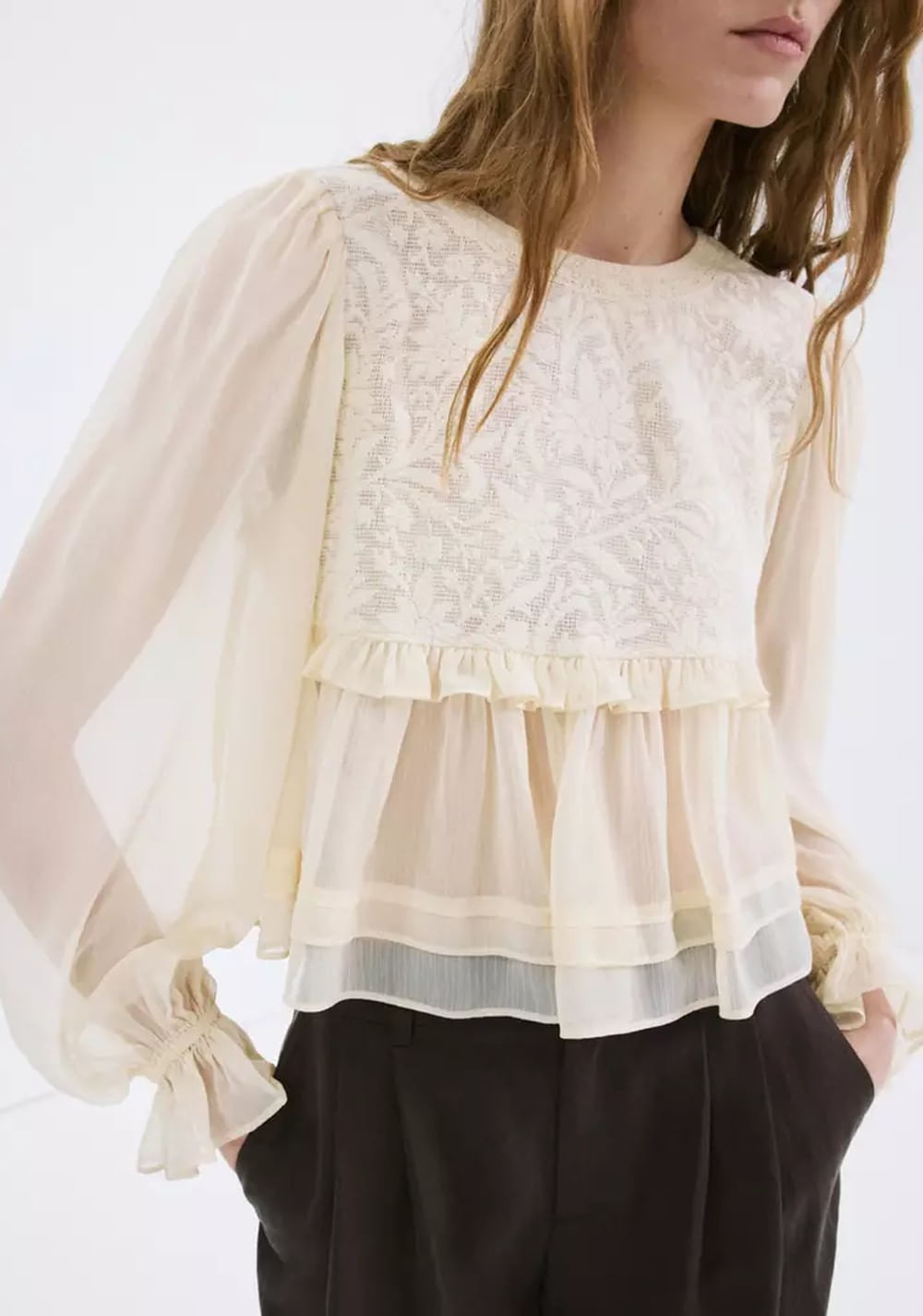 Camisa Combinada Encaje Mango