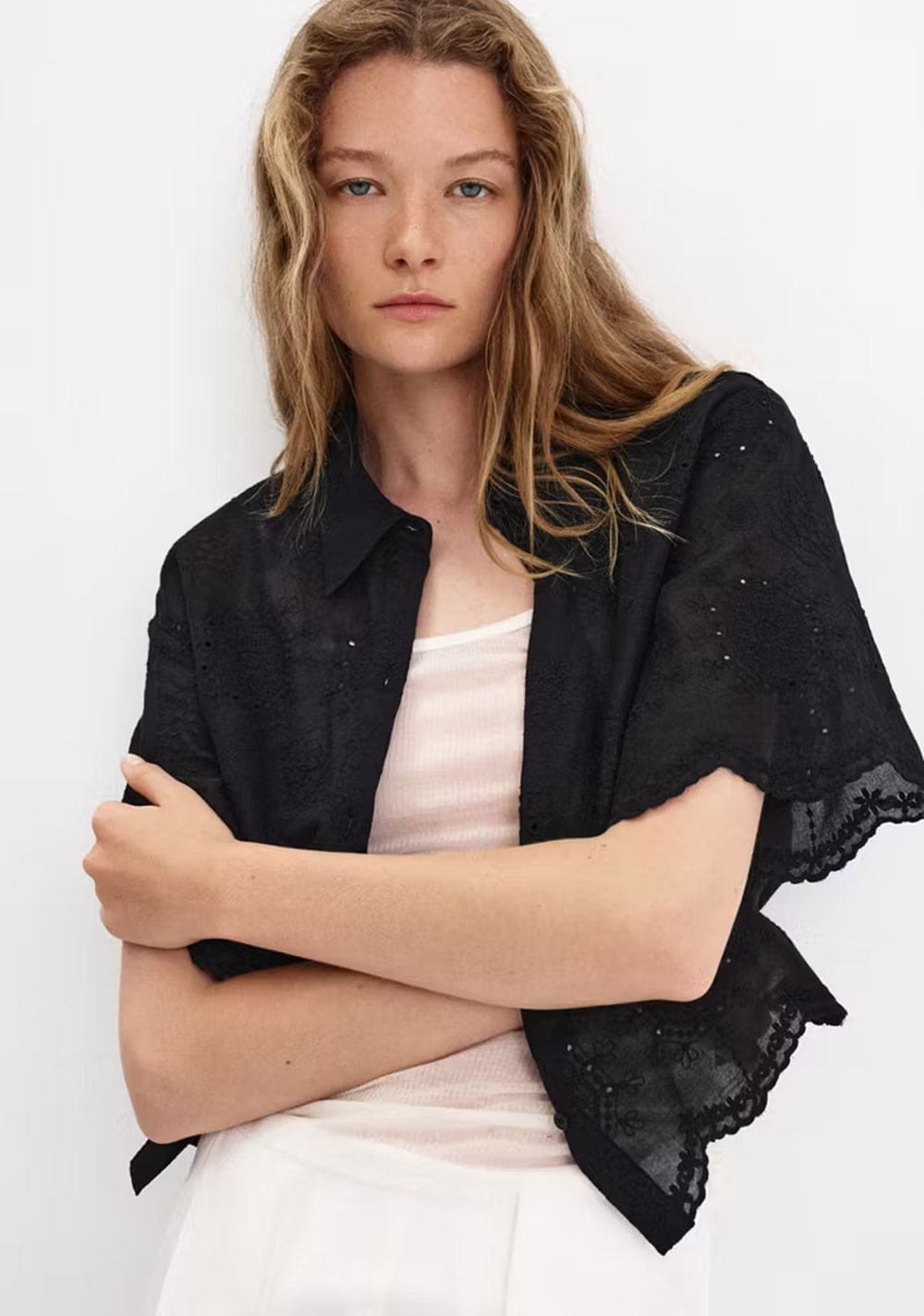 Camisa Crop Bordada Mango