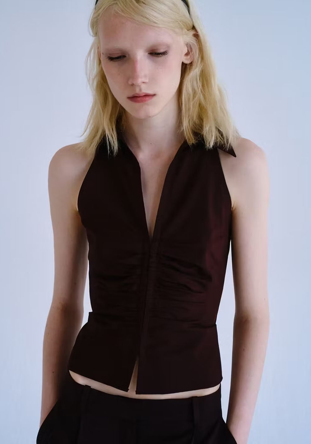 Camisa Cuello Pico Fruncido Mango