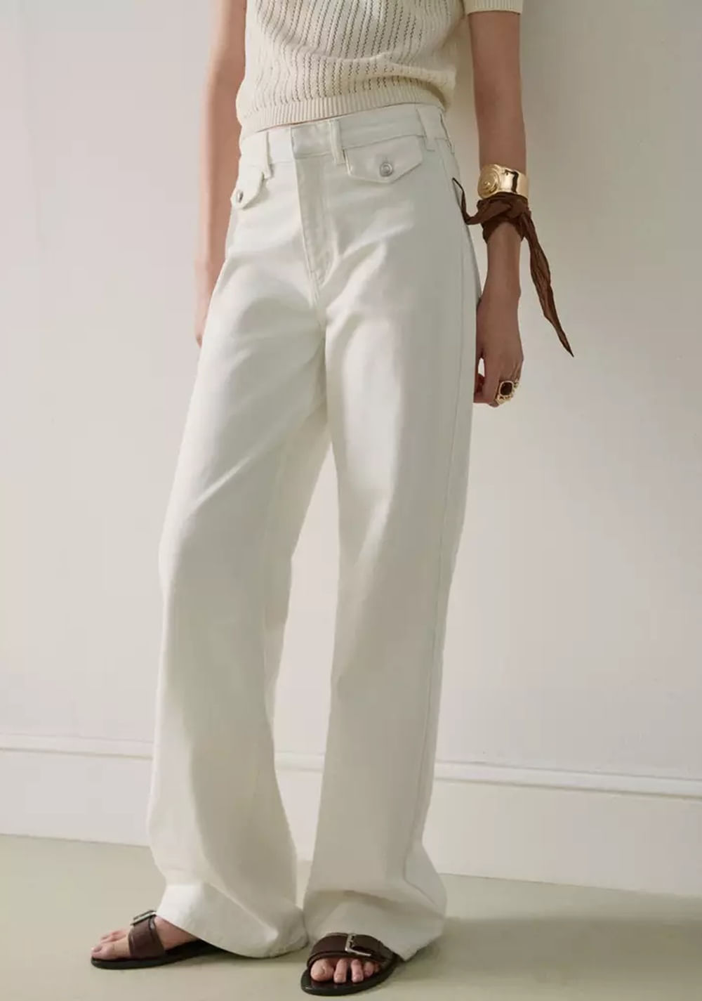 Jeans Wide Leg Tiro Medio Bolsillos Mango