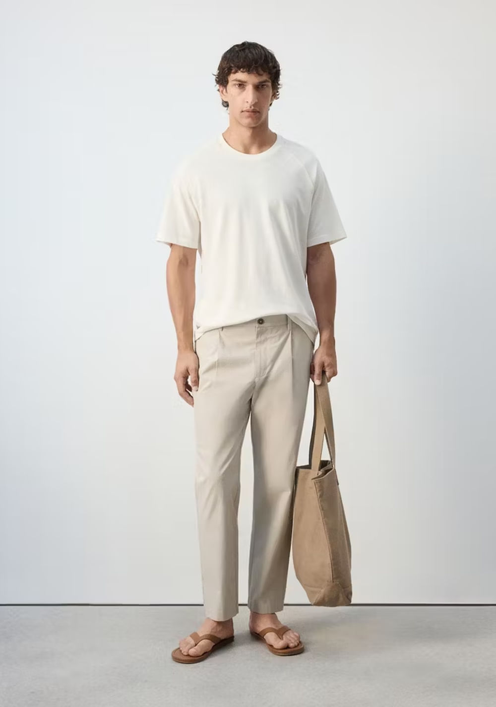 Pantalón Regular Fit Mezcla Algodón Pinzas Rayas Mango 2