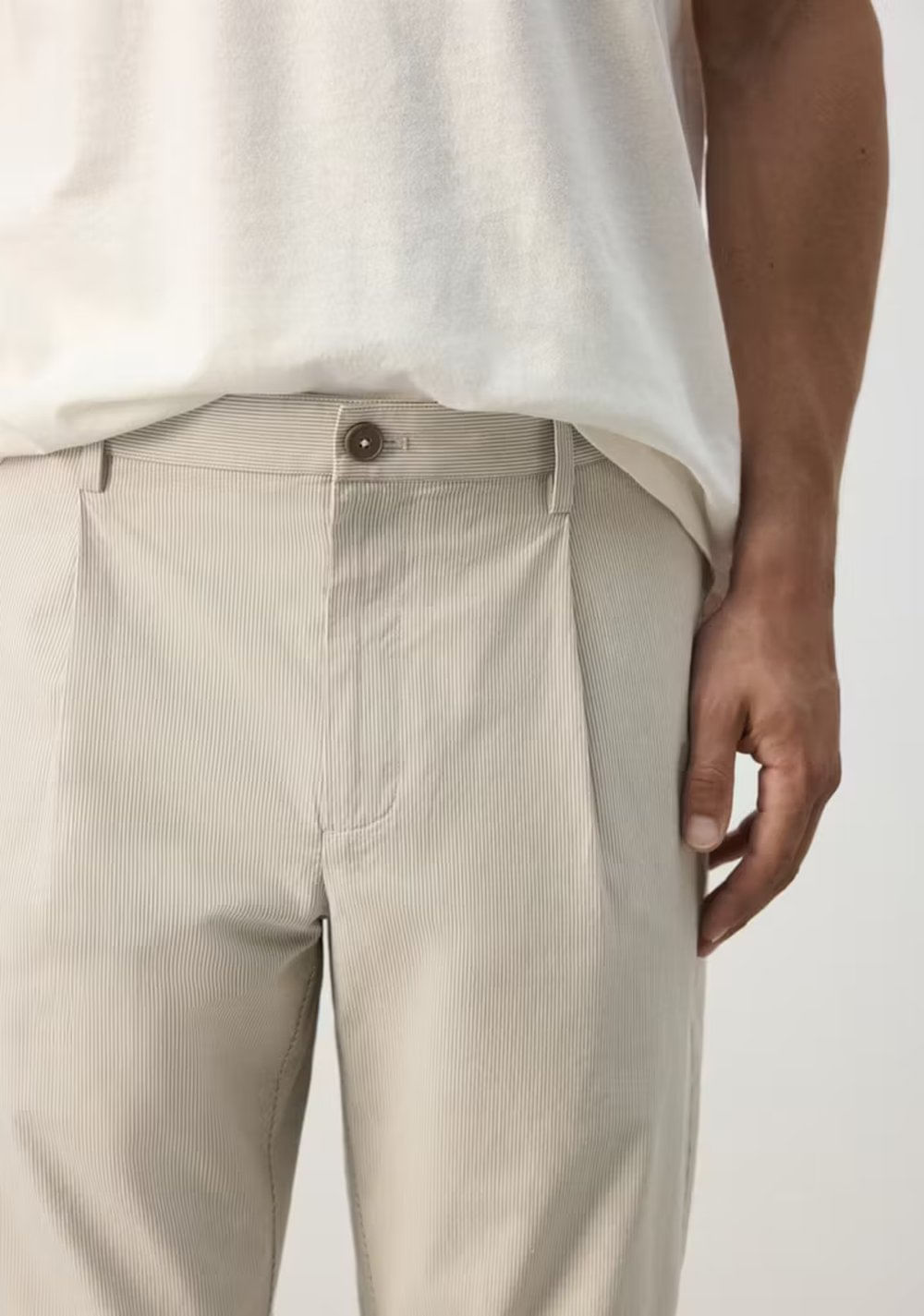 Pantalón Regular Fit Mezcla Algodón Pinzas Rayas Mango 4