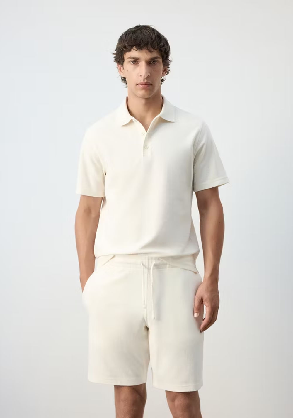 Polo Mezcla Algodón Textura Mango Imagen Principal
