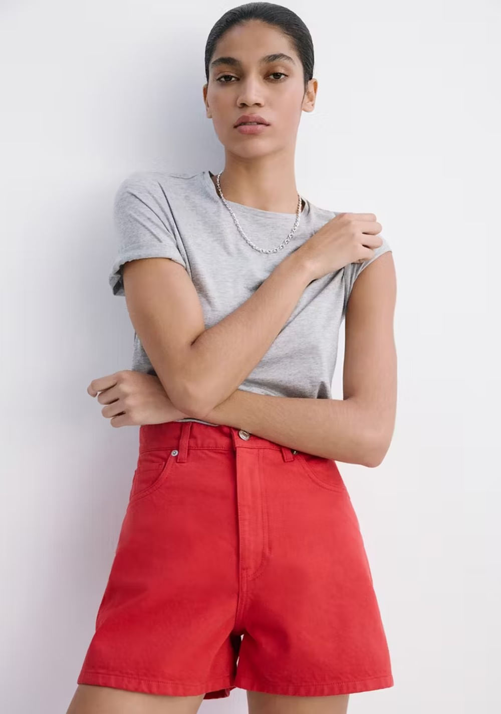 Shorts de Jeans Tiro Alto Mango 4