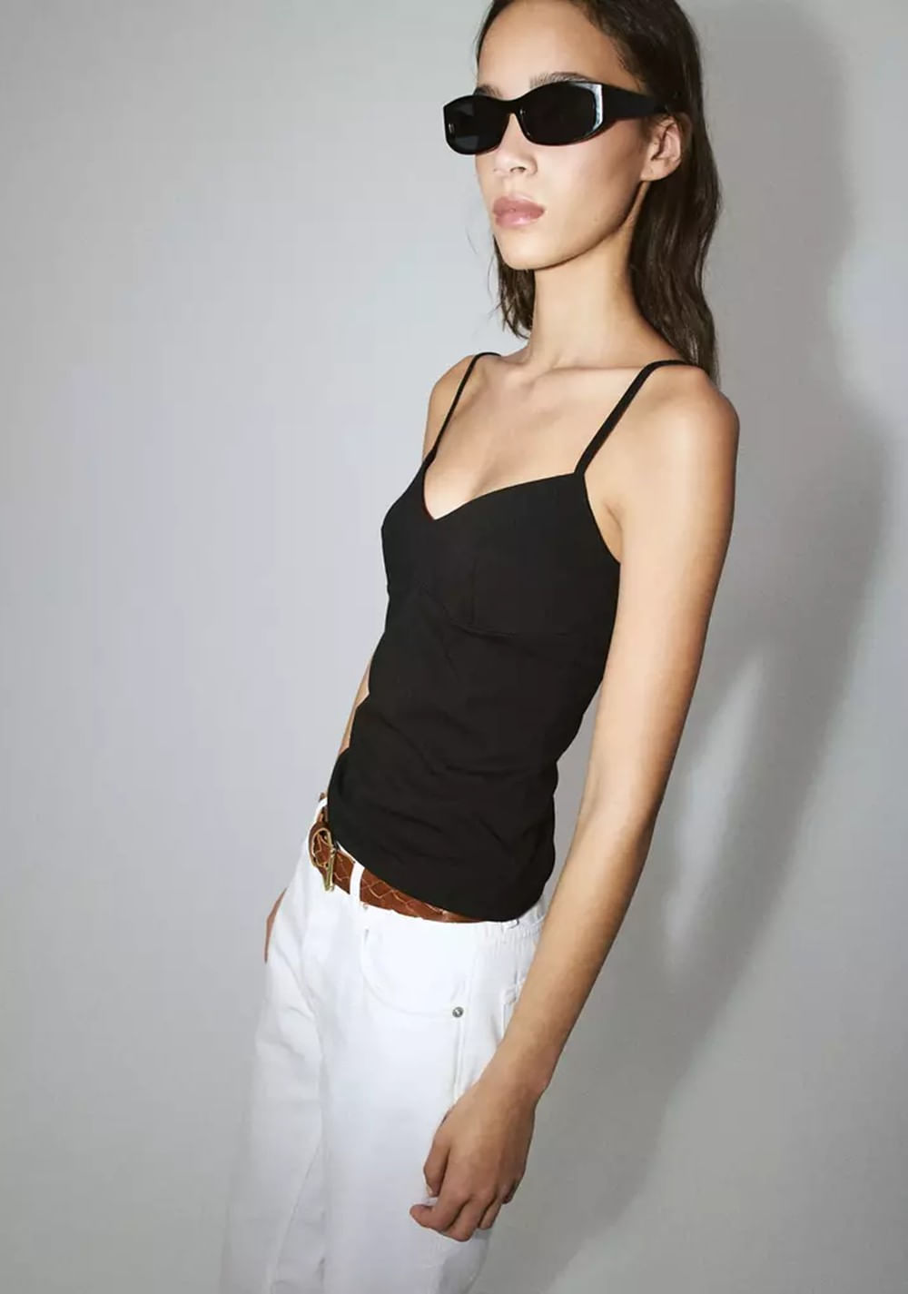 Top Algodón Tirantes Cuello Pico Mango