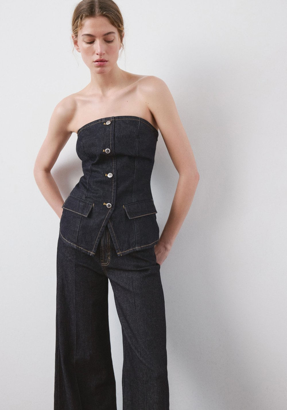 Top Denim Palabra de Honor Mango Imagen Principal