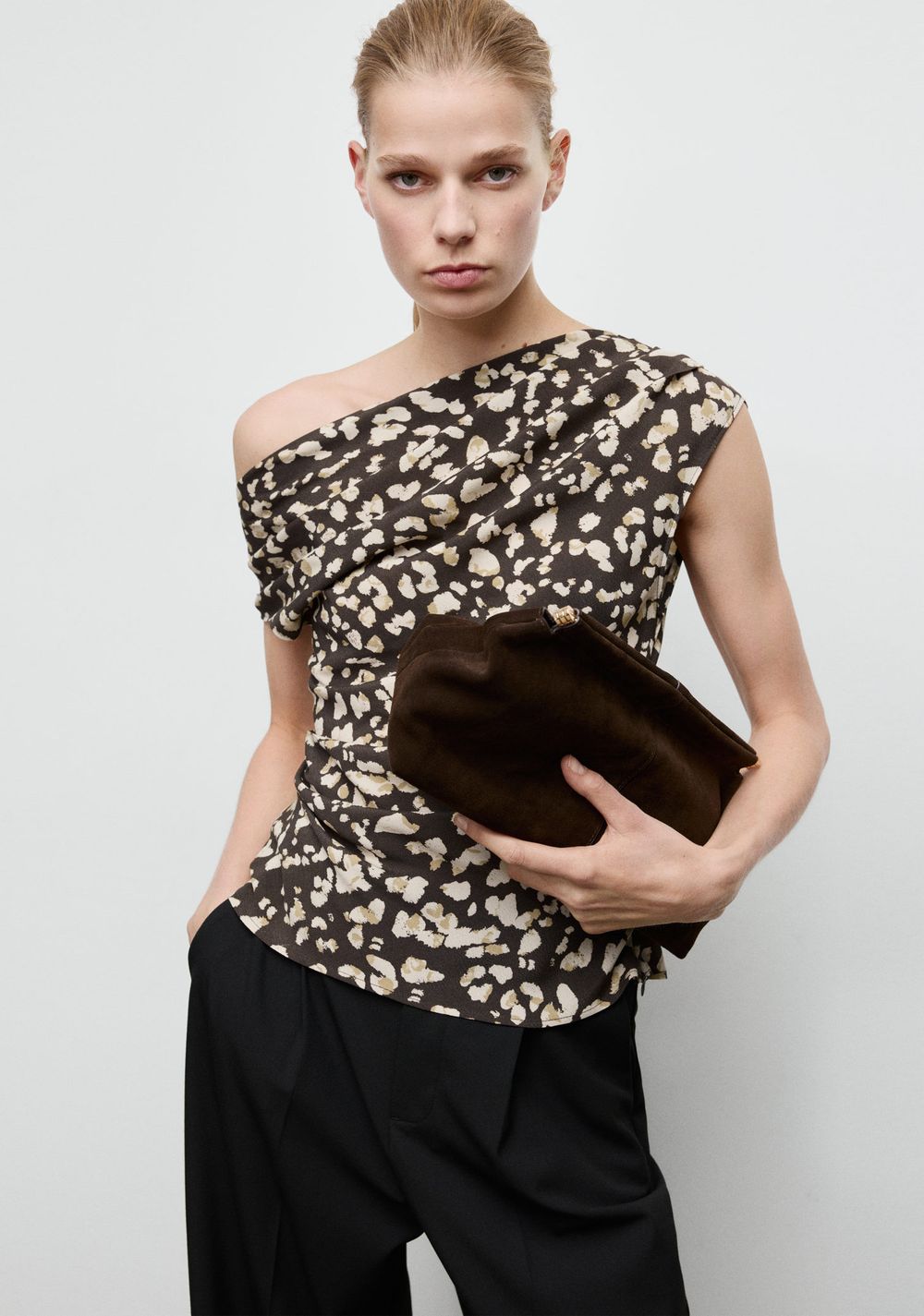 Top Drapeado Animal Print Mango