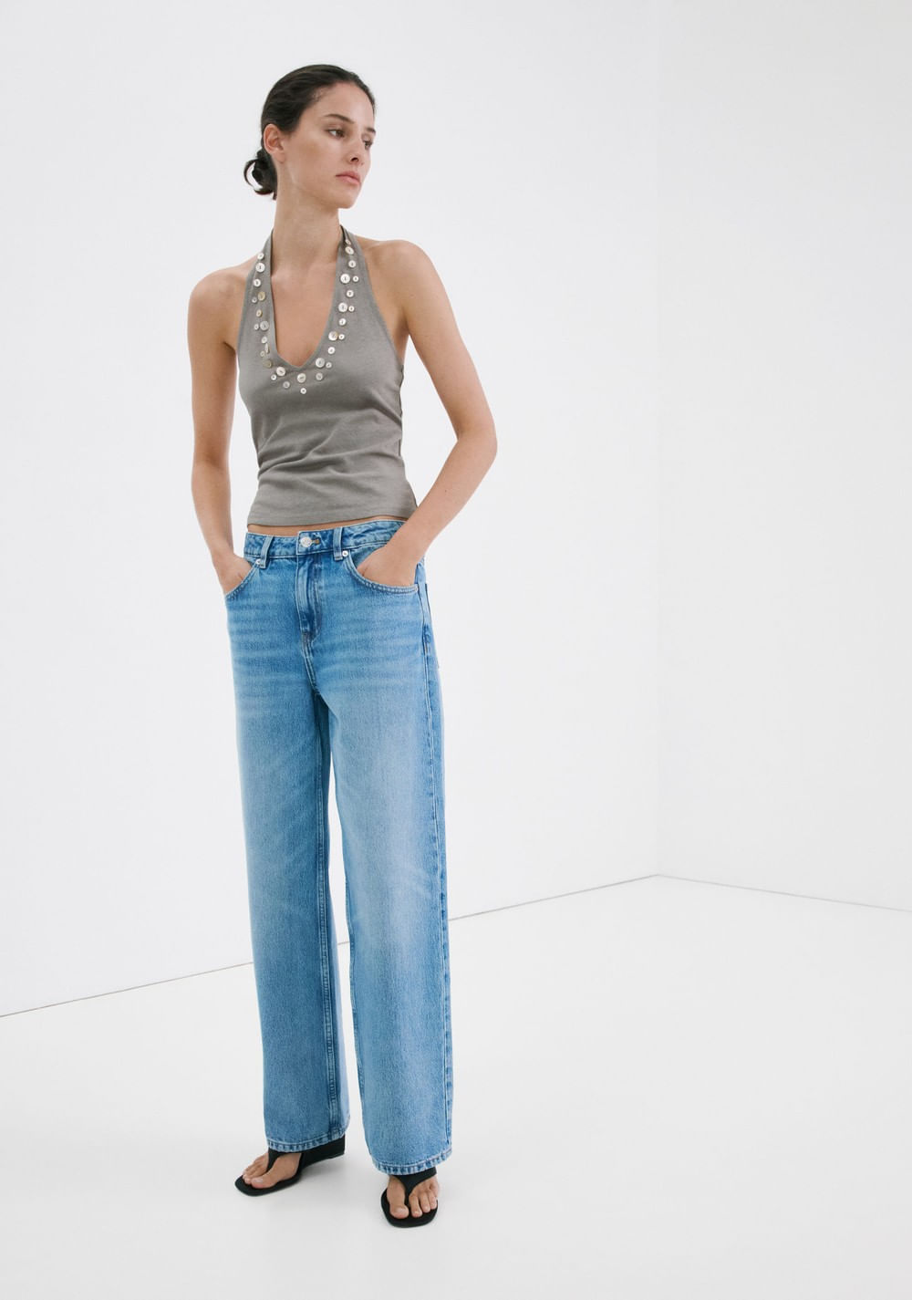 Top Halter Botones Decorativos Mango 7