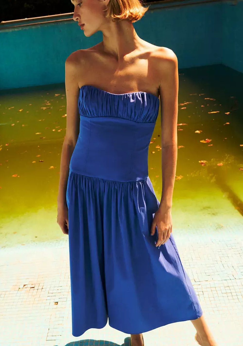 Vestido Palabra de Honor Fruncido Mango