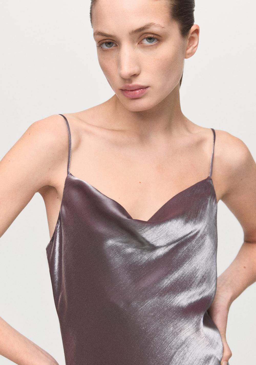 Vestido Satinado Cuello Escotado Mango 5
