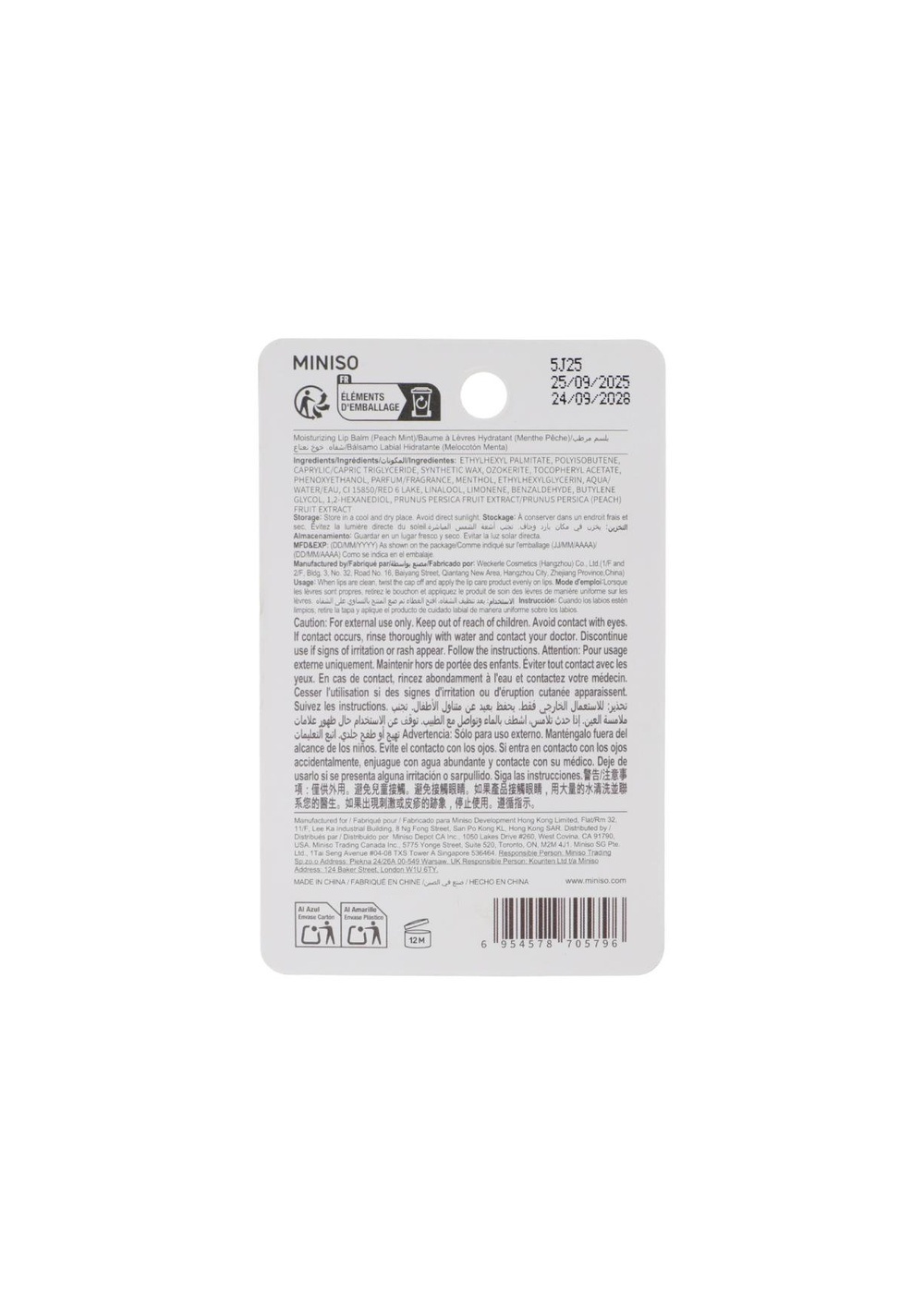 Bálsamo Labial Hidratante Melocotón y Menta Miniso para Mujer - Vista 3