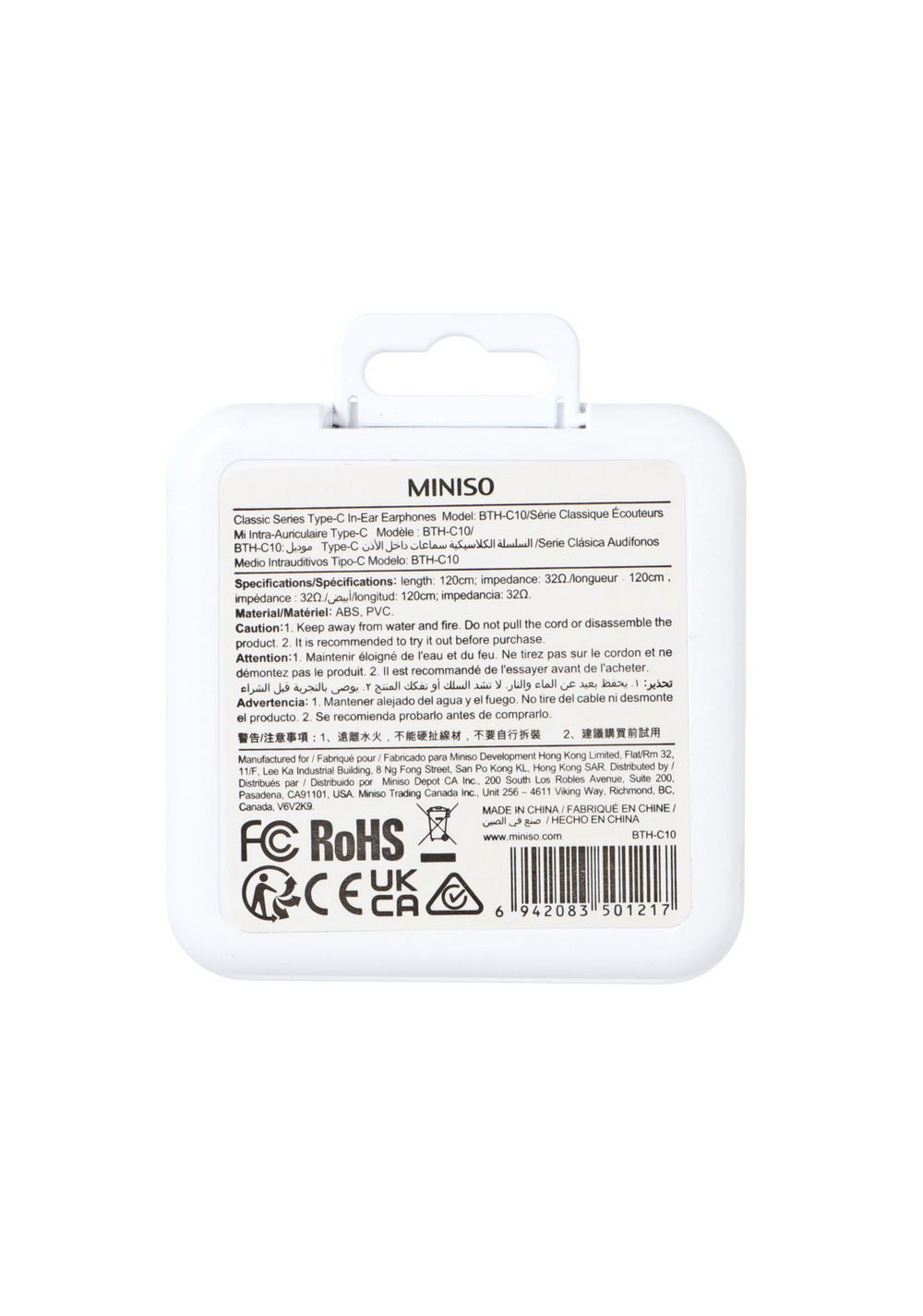 Cable Tipo C Classic Modelo Bth C10 Blanco Miniso Unisex - Vista 6