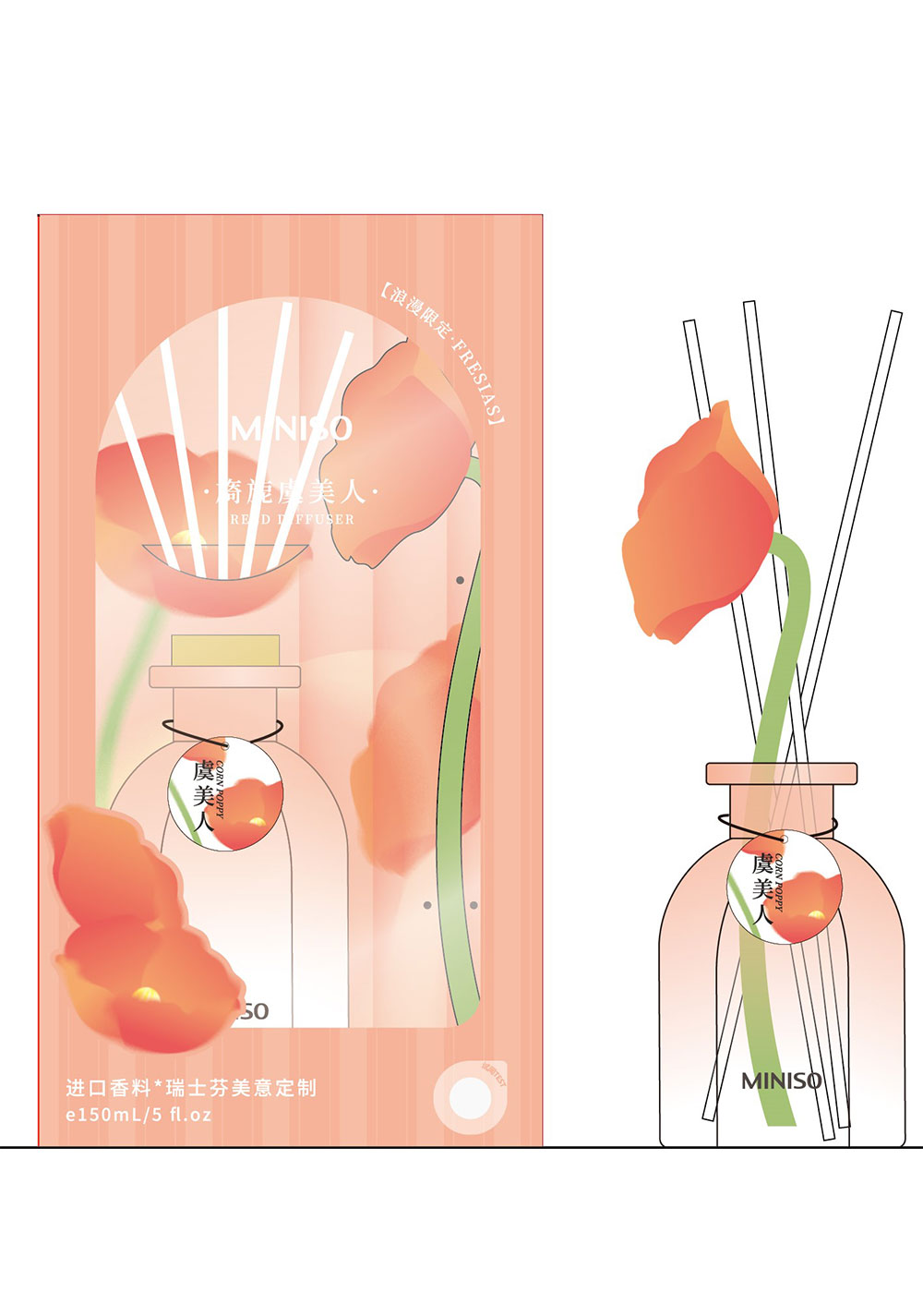 Difusor Mikado Flower World (amapola) Miniso