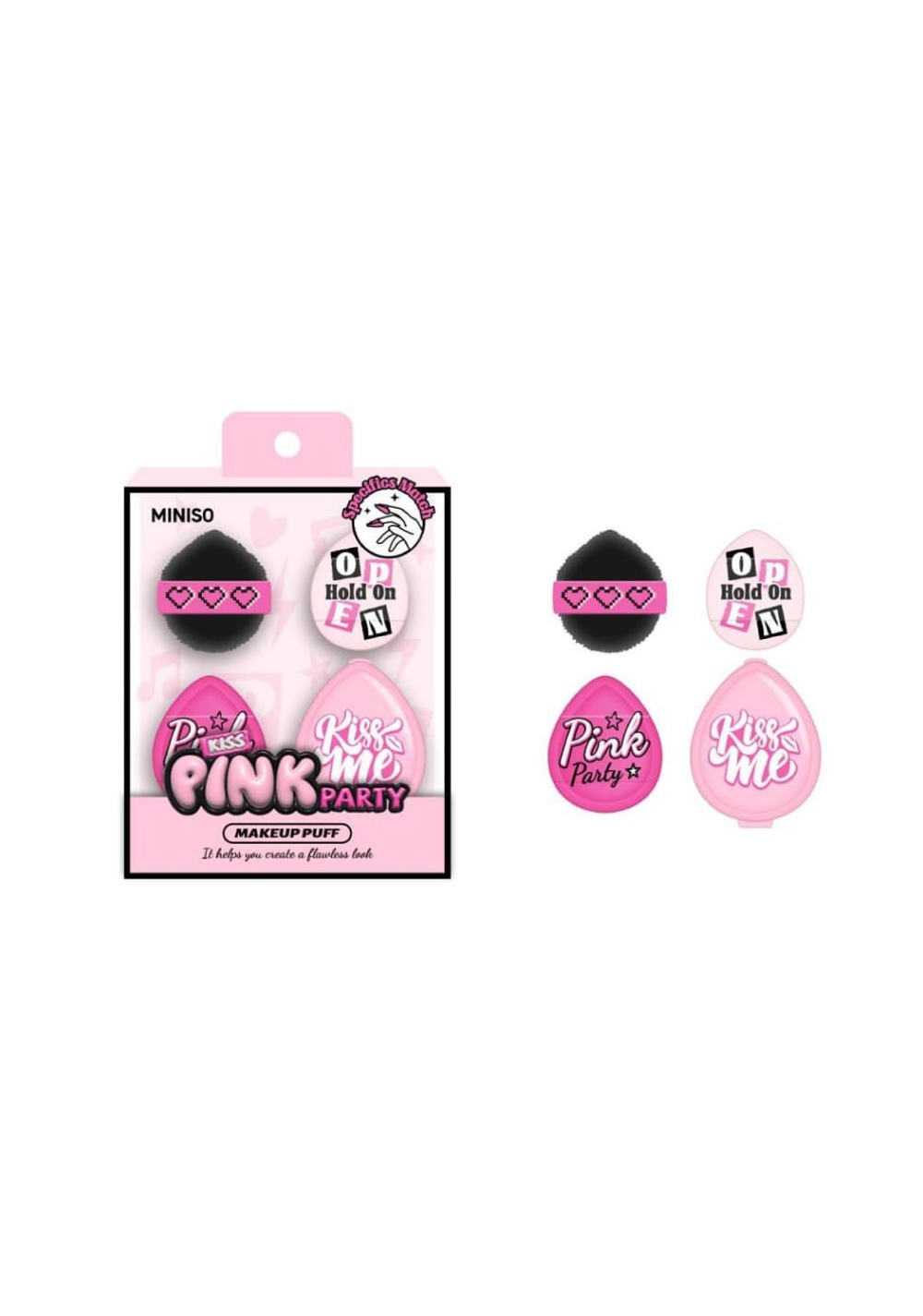 Esponja de Maquillaje para los Dedos Pink Party 3 Piezas Miniso