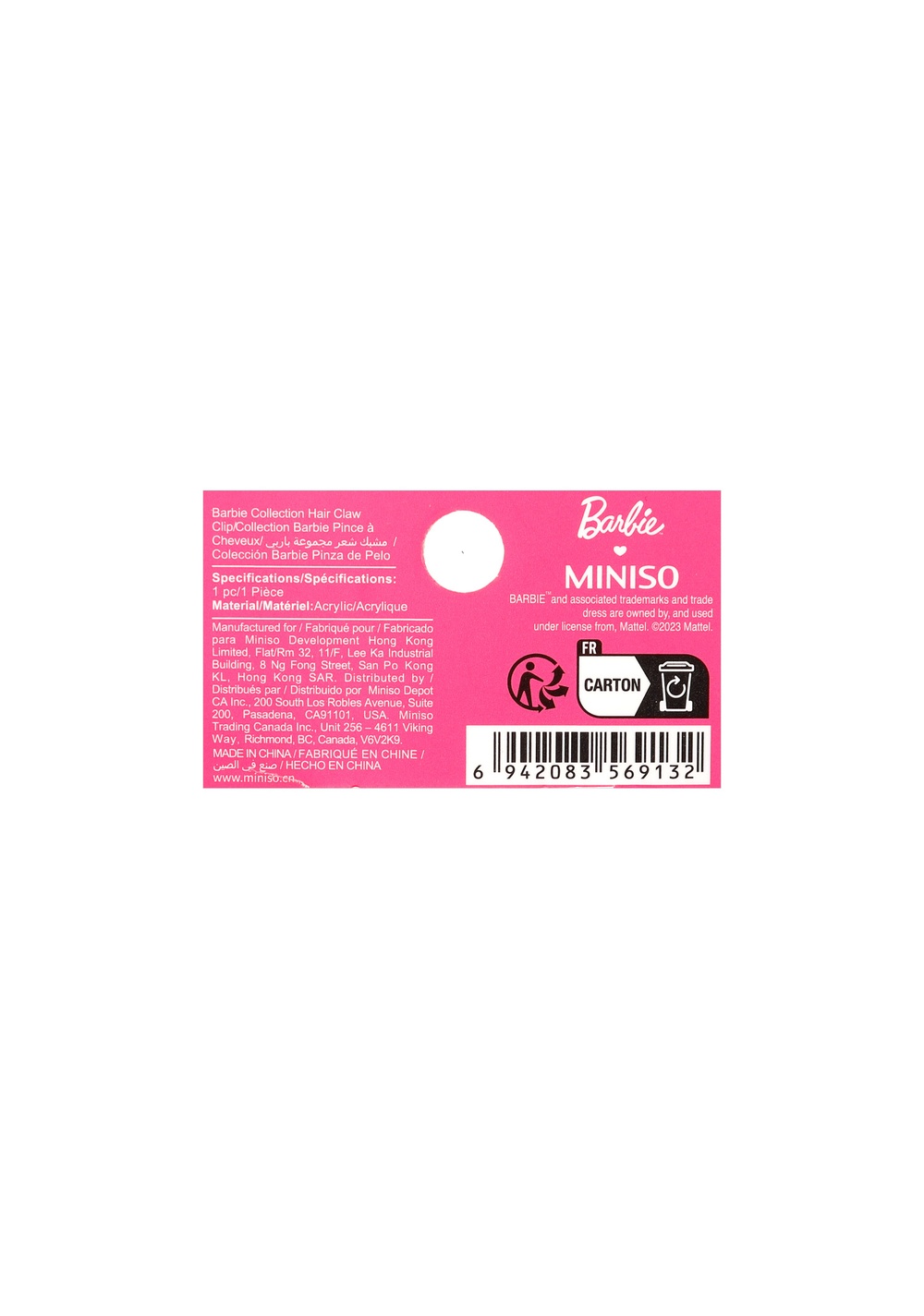 Gancho para el Cabello Barbie Sintética Rosa Miniso Unisex - Vista 6