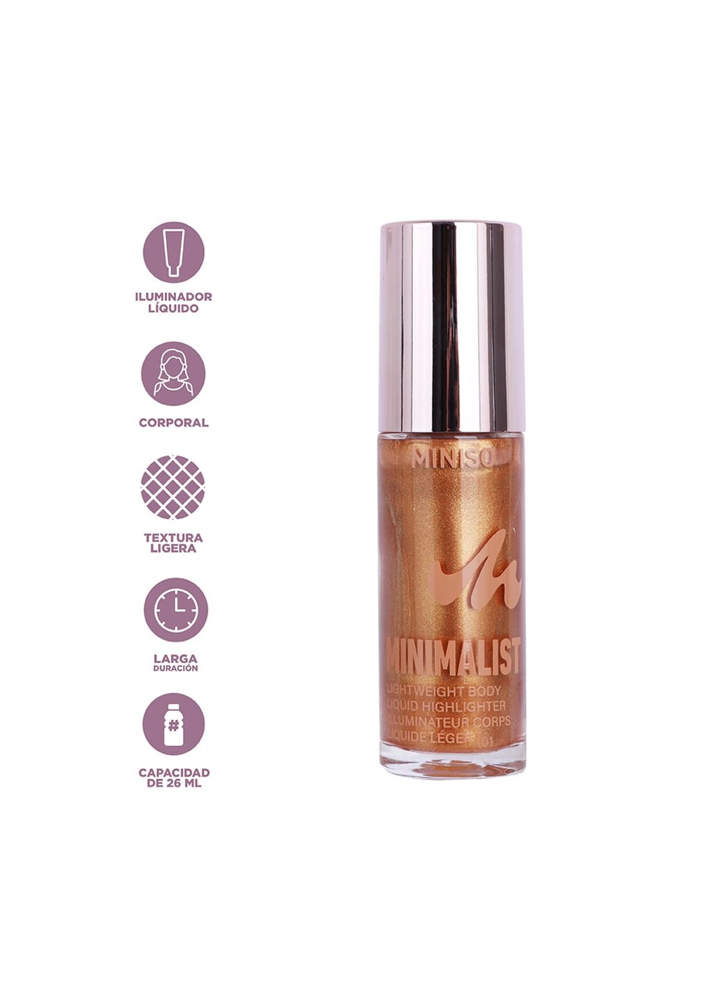 Iluminador Líquido Corporal Tono 01 de 26 Ml Miniso para Mujer - Vista 4