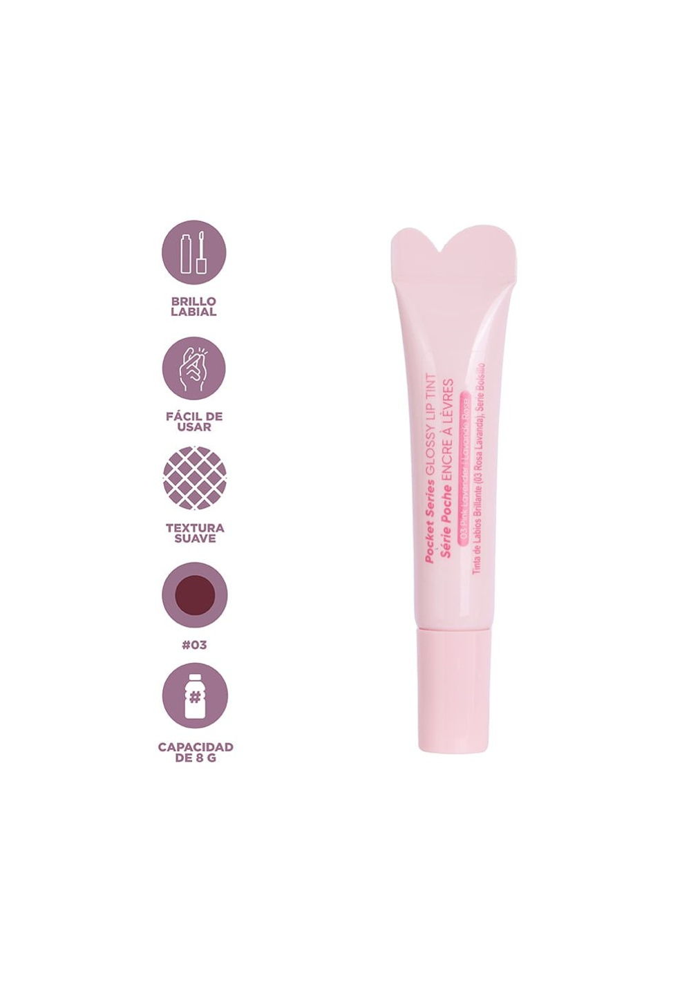 Labial Líquido con Brillo Pocket 03 Lavender Pink Miniso para Mujer - Vista 4