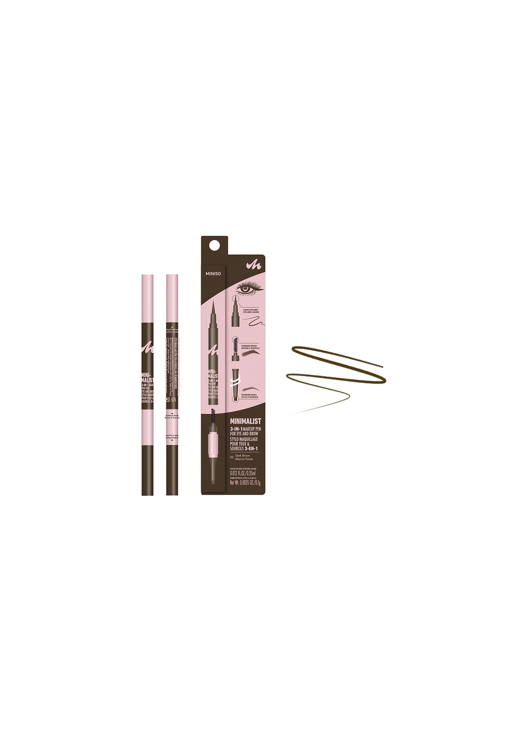 Lápiz Delineador para Ojos y Cejas Minimalist 3 en 1 Miniso