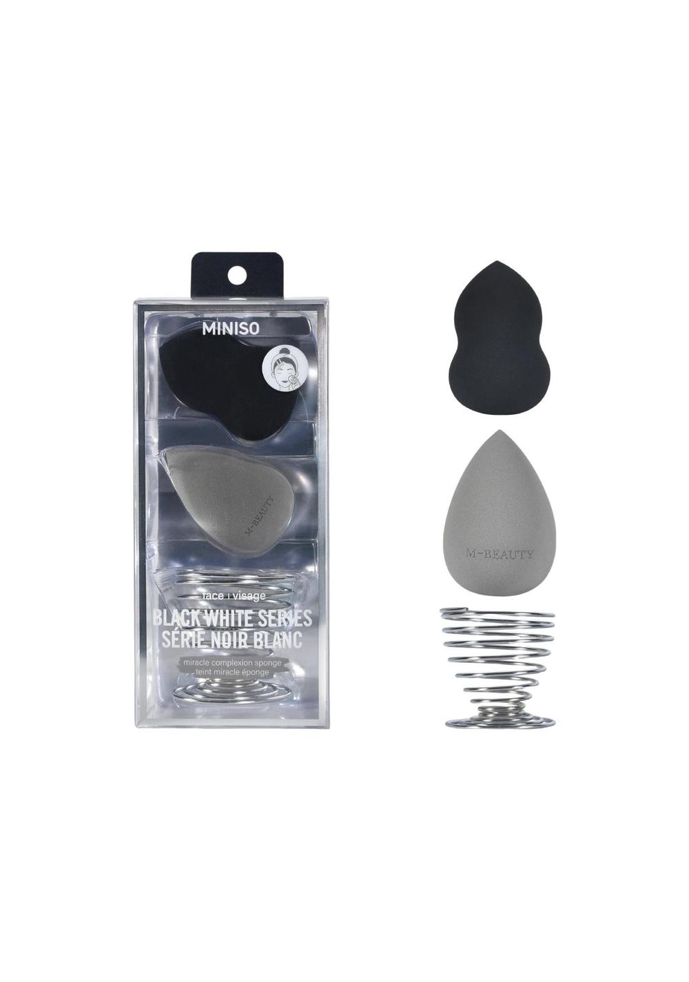 Set Esponjas de Belleza y Soporte Metálico Blanquinegro Miniso