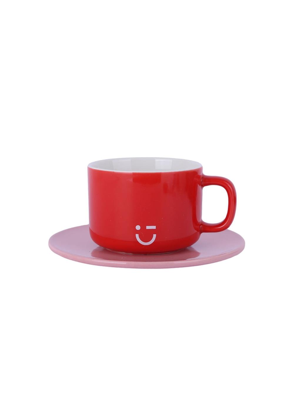 Taza con Plato Rainbow Cerámica Roja 210 Ml Miniso