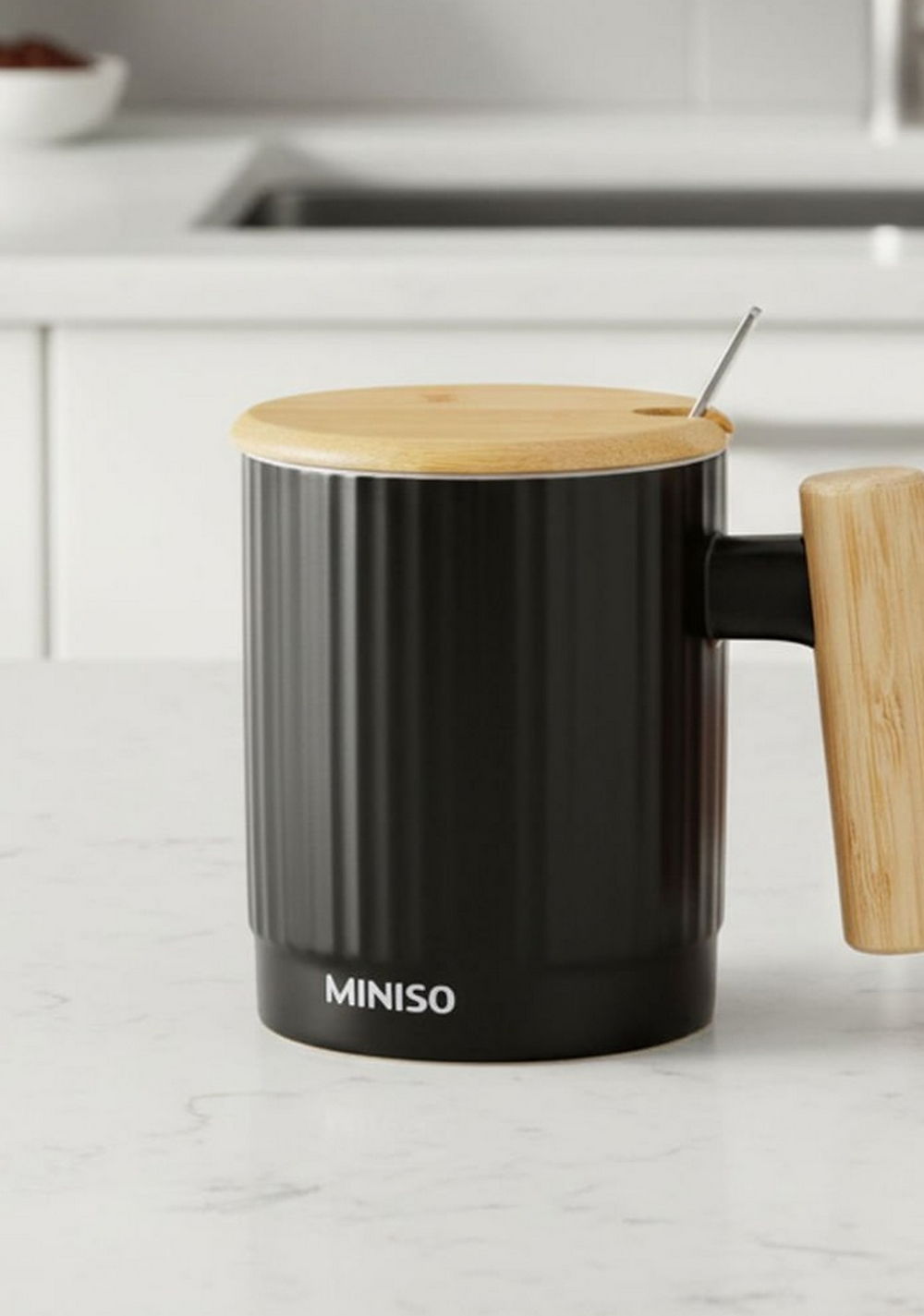 Taza con Tapa y Cuchara Cerámica 370 Ml Miniso Unisex - Vista 3