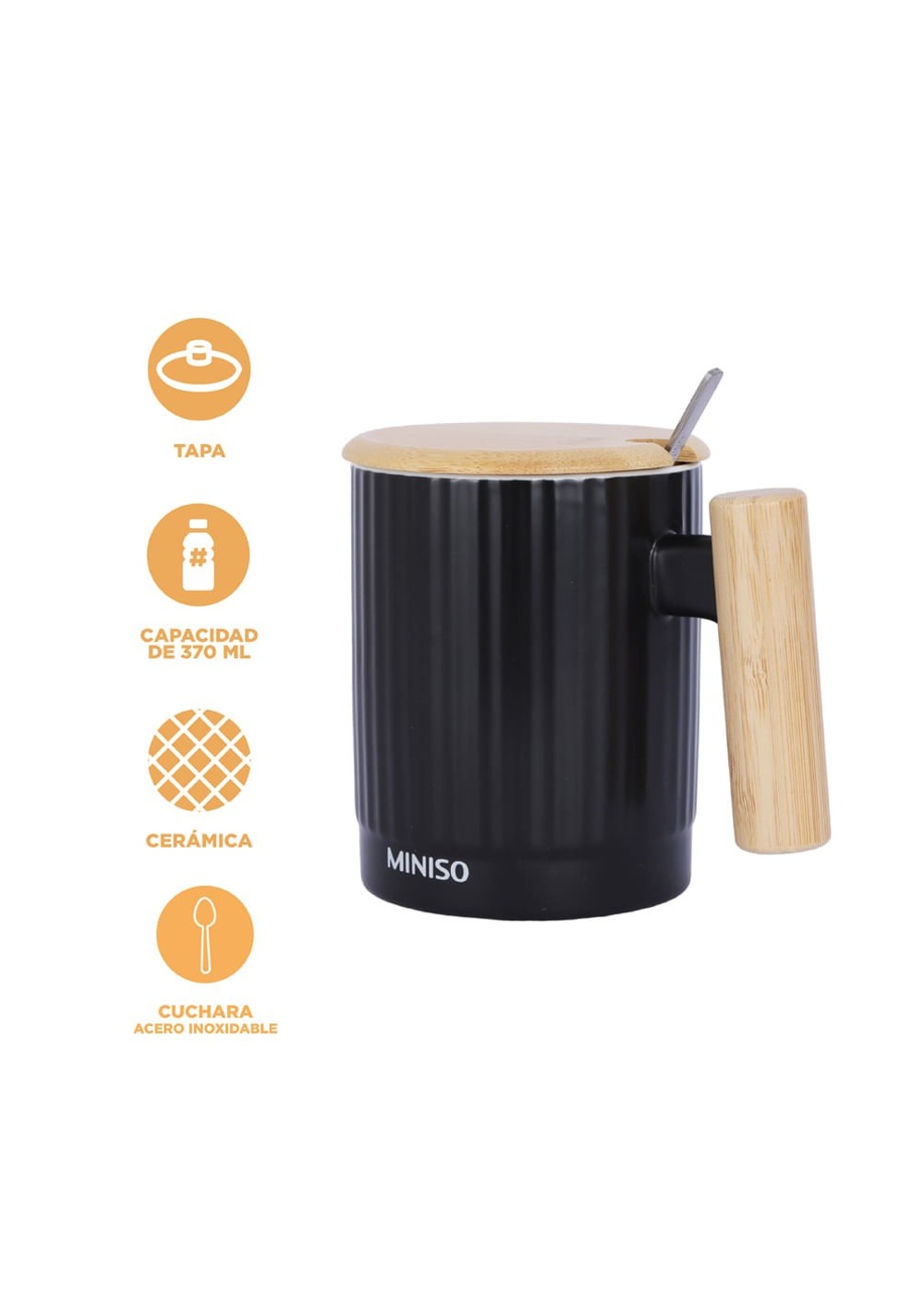 Taza con Tapa y Cuchara Cerámica 370 Ml Miniso Unisex - Vista 4