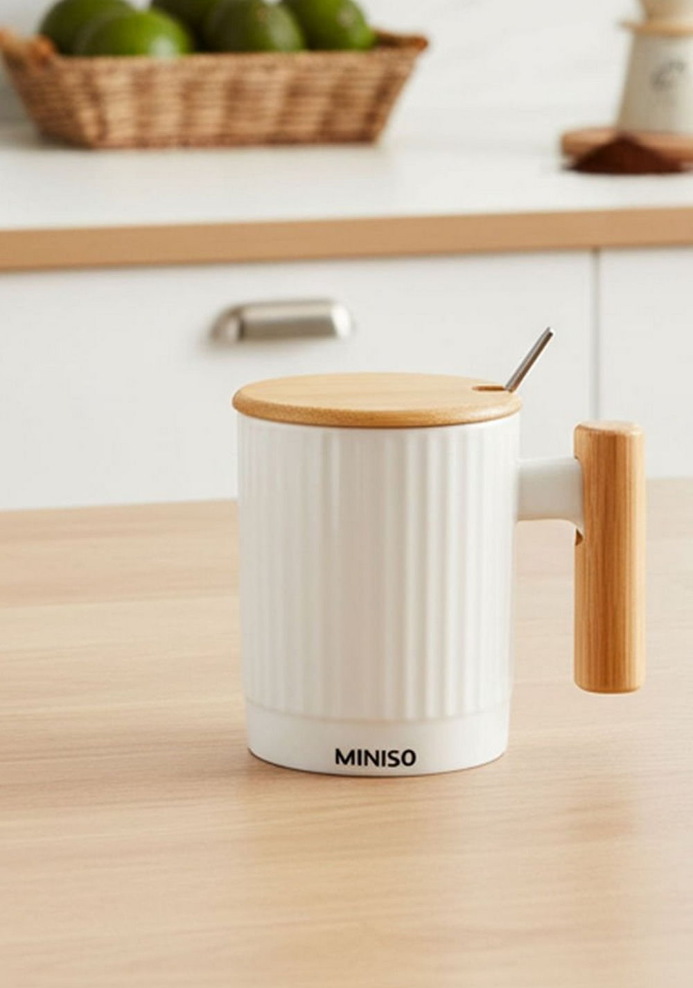 Taza con Tapa y Cuchara Cerámica 370 Ml Miniso Unisex - Vista 3